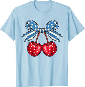 Funny Cherry Coquette 4th Of July Fourth July American Women Kids Men T-Shirt - T-Shirt | Light Blue