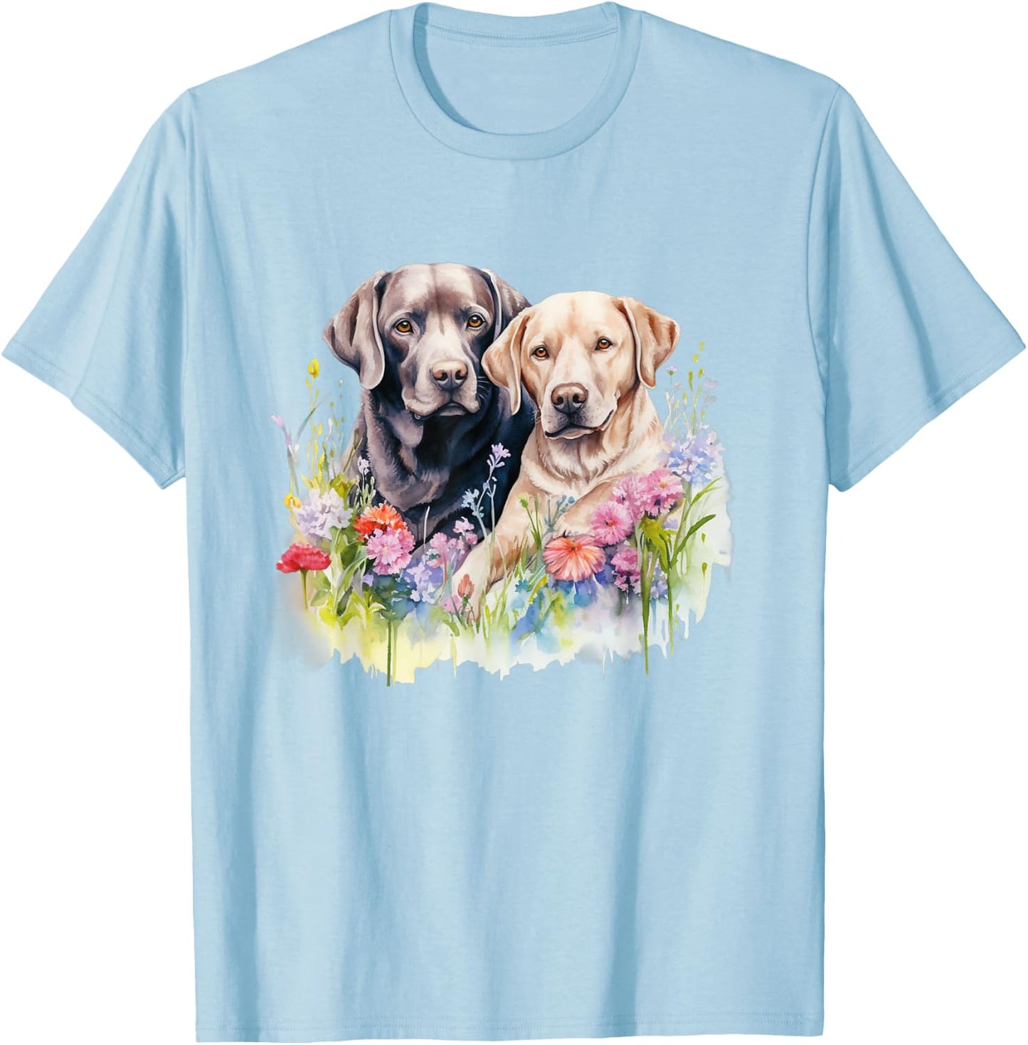 Floral Wildflower Dog Labrador Retriever Men Women Kids T-Shirt - T-Shirt | Light Blue