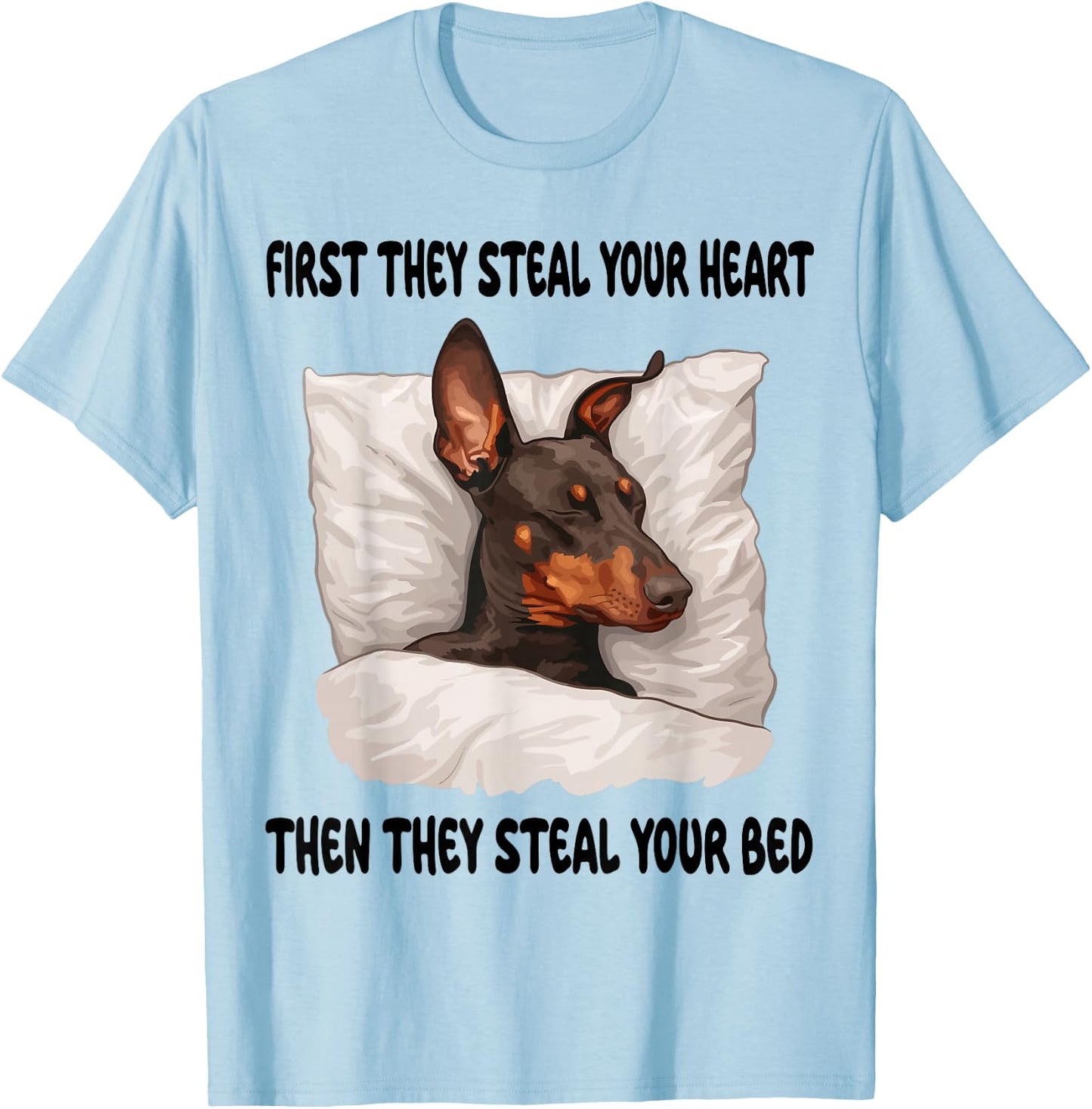 Doberman Pinscher Sleeping Pajamas Nightgown T-Shirt - T-Shirt | Light Blue