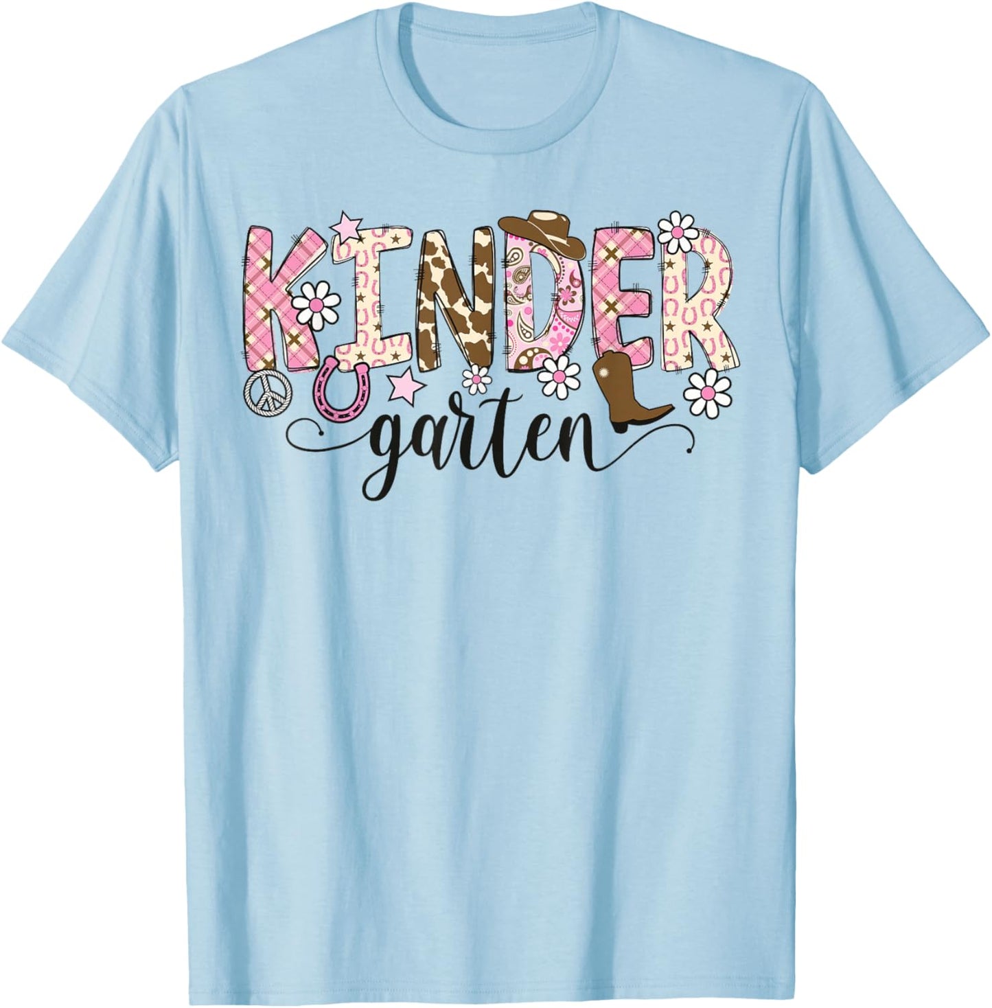 Kindergarten Western Cowgirl Teacher Back To School T-Shirt - T-Shirt | Light Blue