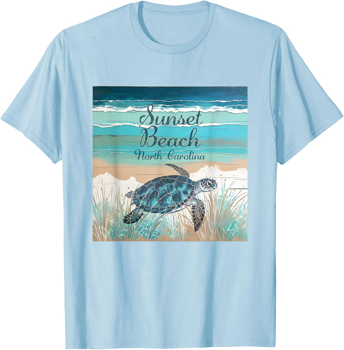 Sunset Beach North Carolina Sea Turtle Beach Decor Men Women Girls Kids T-Shirt - T-Shirt | Light Blue