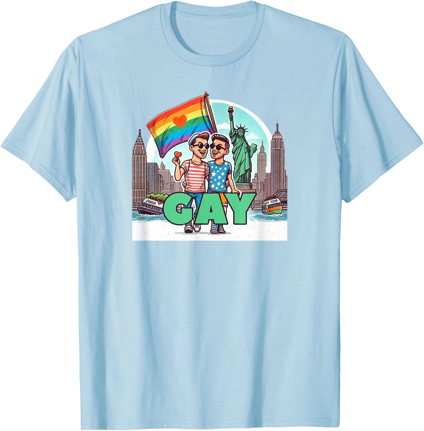 Gay Couple New York Trip Gay Flag T-Shirt - T-Shirt | Light Blue