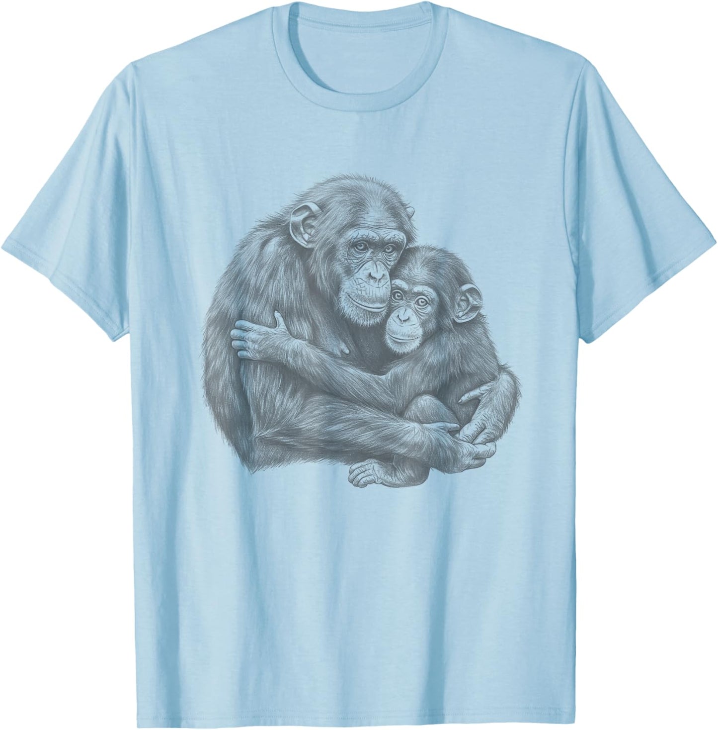 Vintage Baby chimp hugging mother Chimpanzee Art Design T-Shirt - T-Shirt | Light Blue