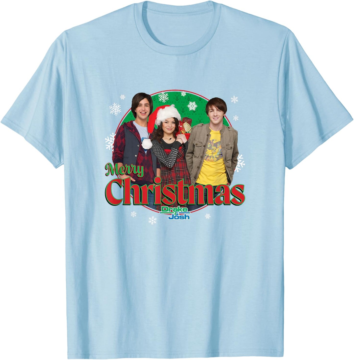 Drake and Josh Christmas Merry X-Mas Drake, Josh & Megan T-Shirt - T-Shirt | Light Blue