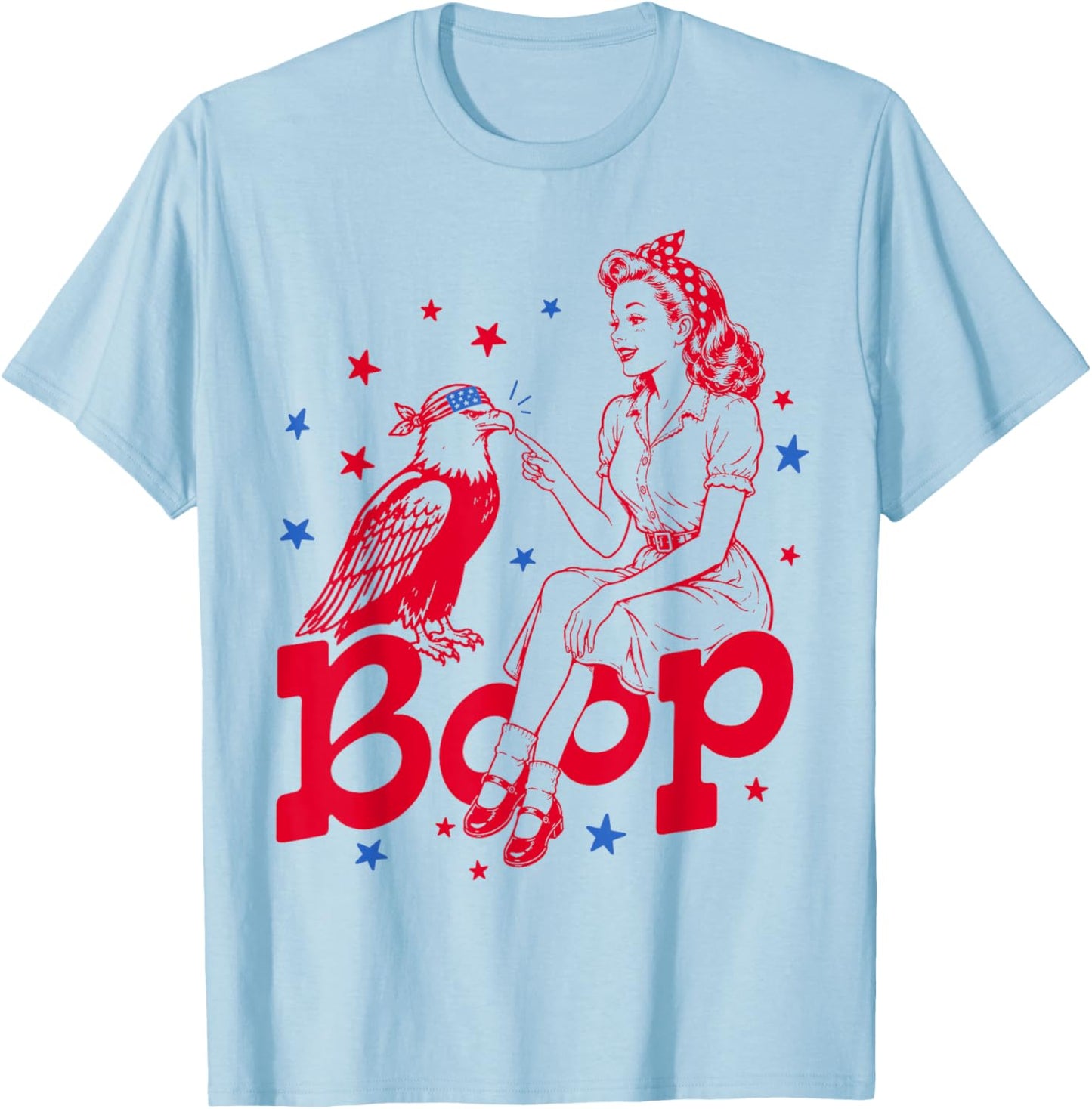 Boop Vintage Girl and Eagle Funny Patriotic Retro Art T-Shirt - T-Shirt | Light Blue