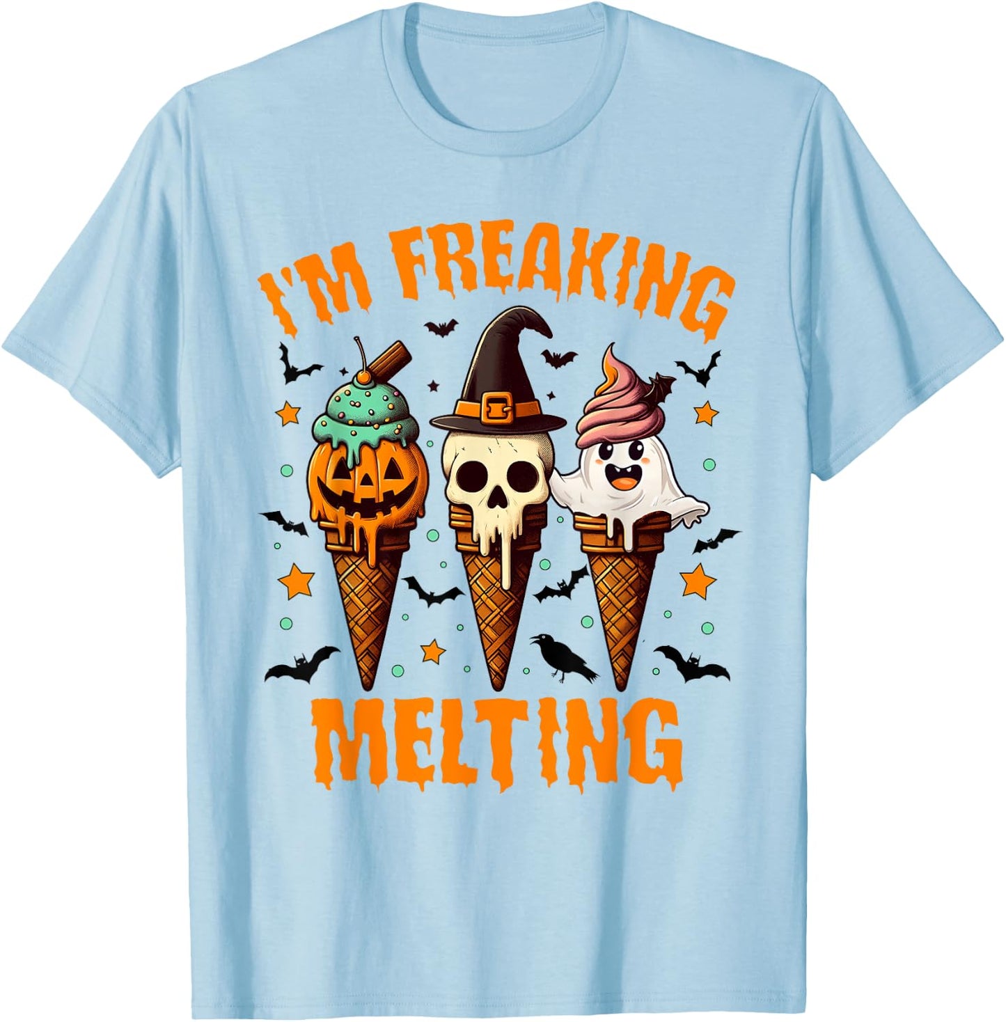 Halloween Vibes Spooky Mama Ice Cream I'm Freaking Melting T-Shirt - T-Shirt | Light Blue