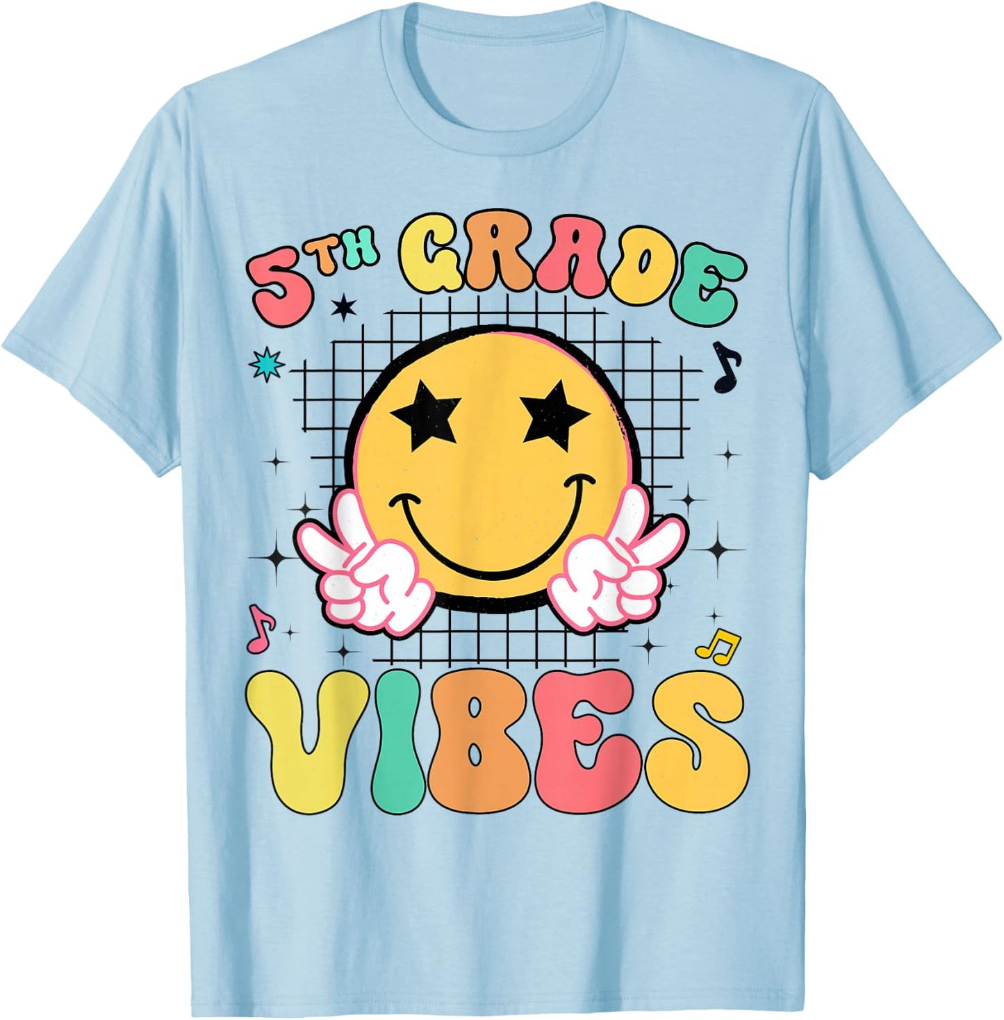 Girls 5th Grade Vibes Smile Face Back to School Fifth grade T-Shirt - T-Shirt | Light Blue