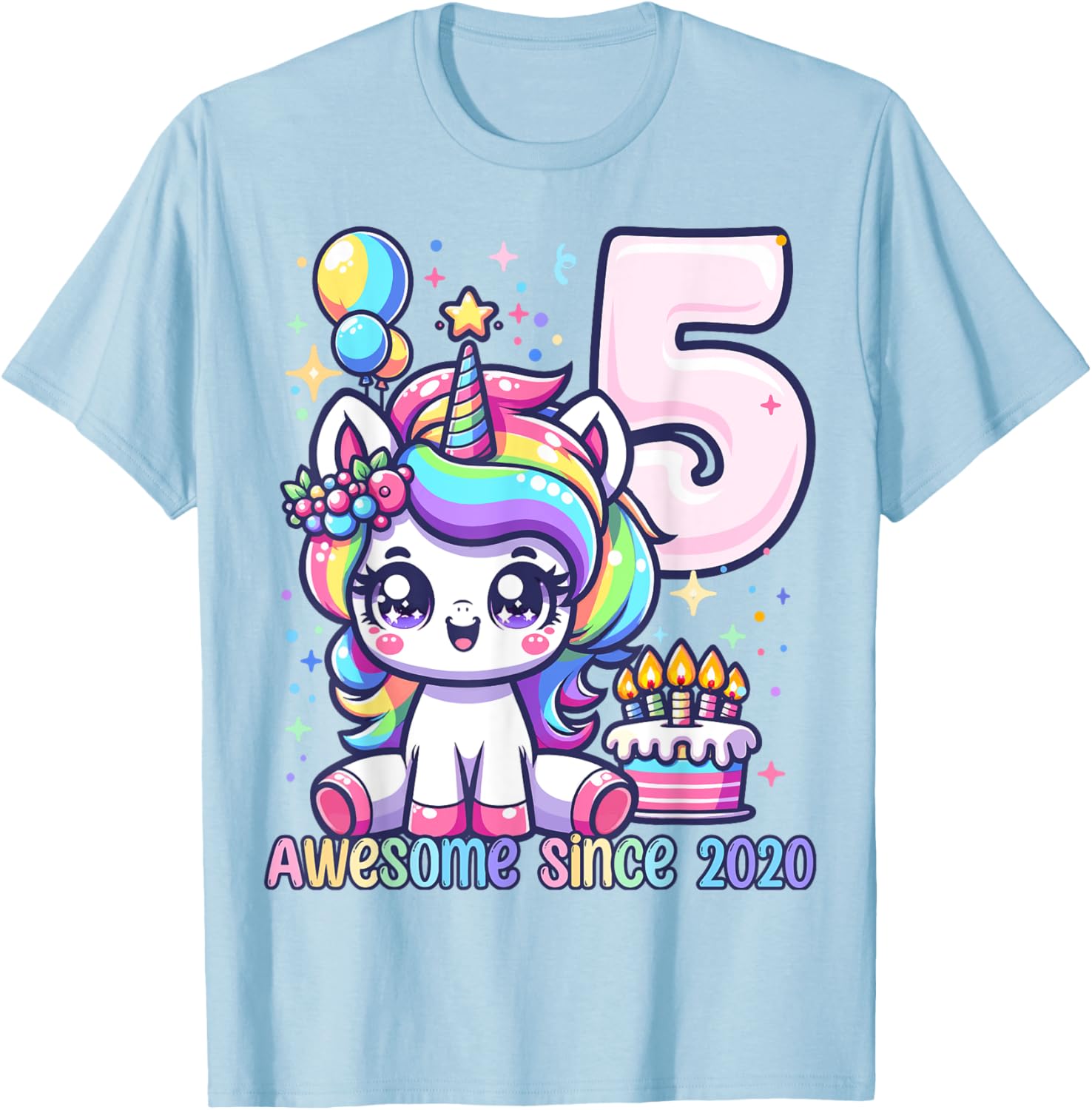 Unicorn 5th Birthday 5 Year Old Unicorn Party Girls Outfit T-Shirt - T-Shirt | Light Blue