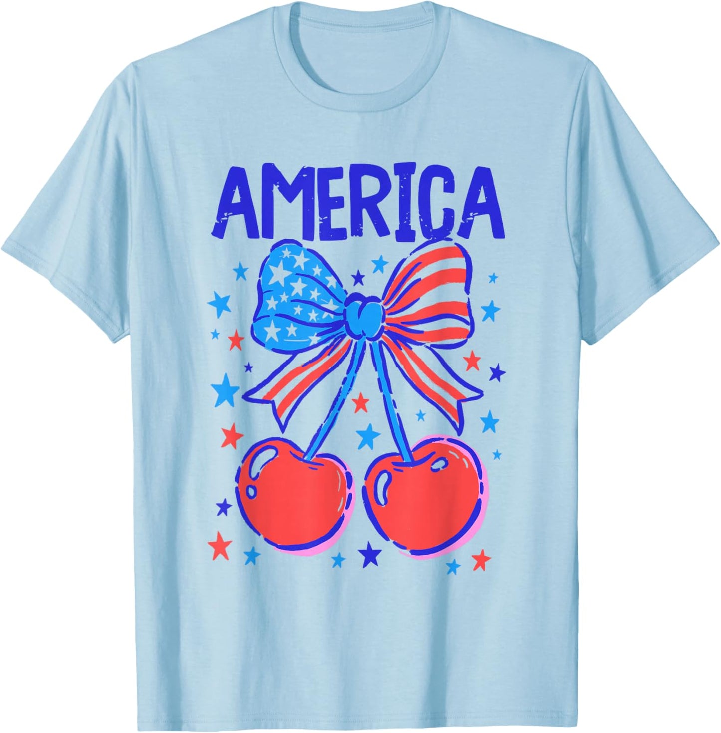 Coquette Bow USA Patriotic American Flag 4th of July T-Shirt - T-Shirt | Light Blue