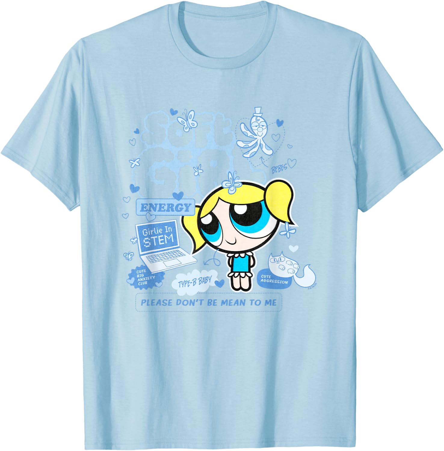 The Powerpuff Girls Bubbles Soft Girl Cute Shot Distressed T-Shirt - T-Shirt | Light Blue