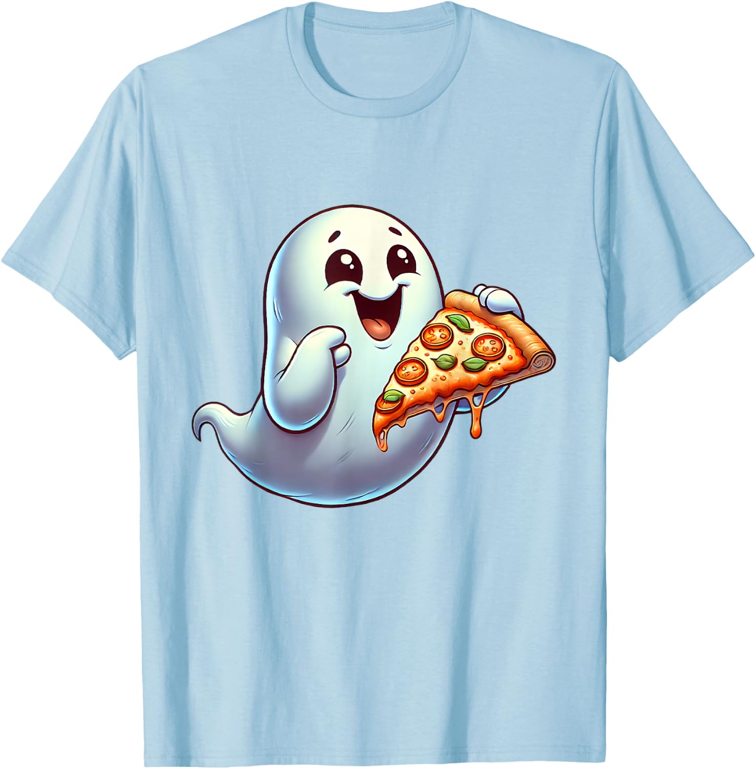 Ghost Eating Pizza Halloween Men Women Kids T-Shirt - T-Shirt | Light Blue