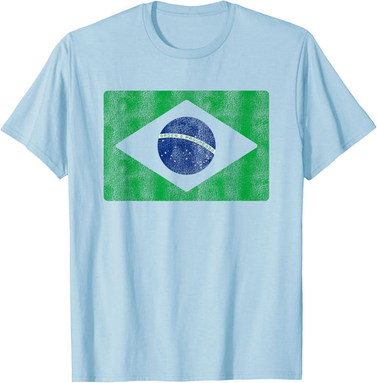 Retro Brazilian Flag of Brazil BR Souvenir Kid Women Men T-Shirt - T-Shirt | Light Blue