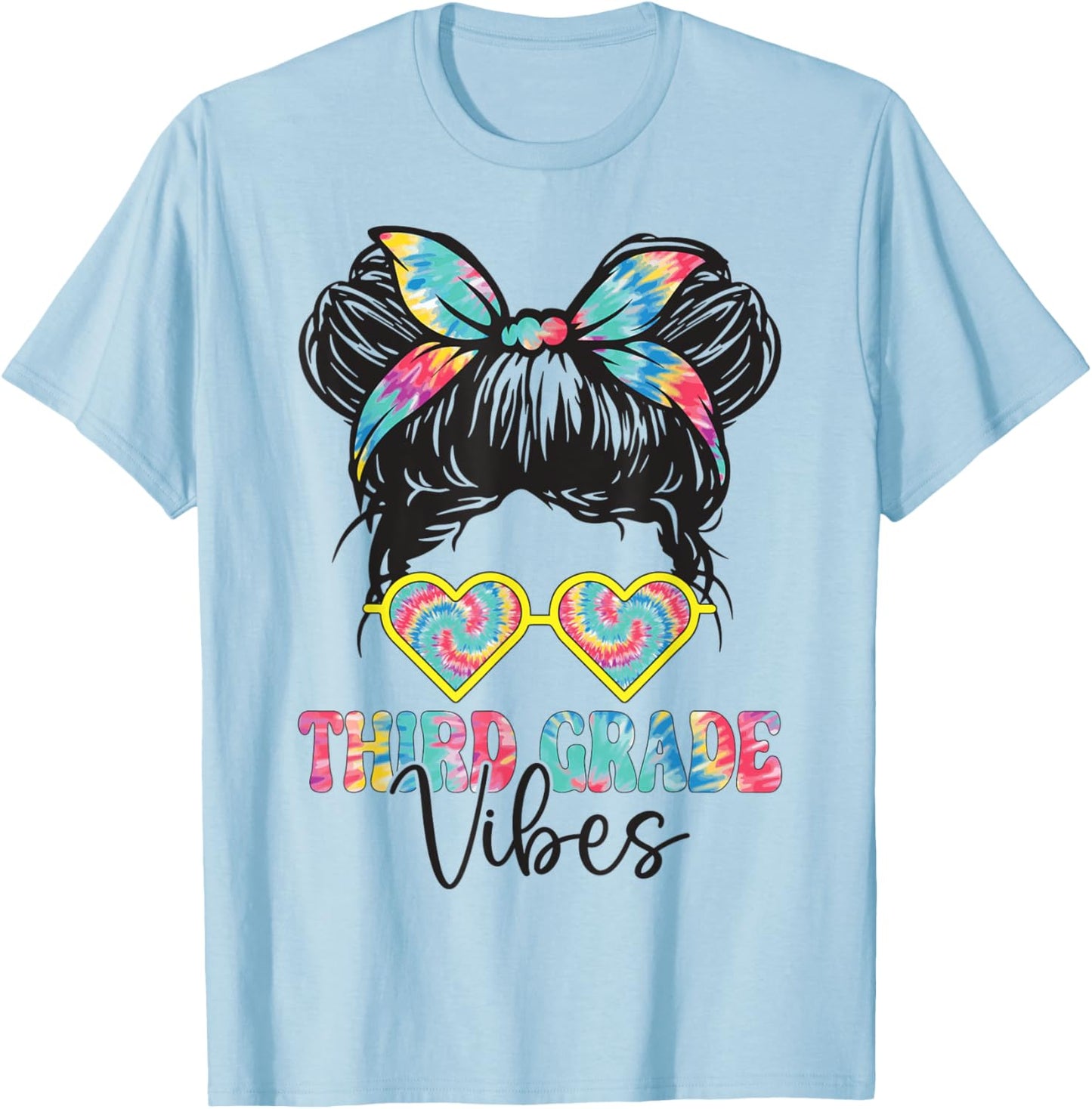 Third Grade Vibes Messy Hair Bun Girl Back To School 3rd T-Shirt - T-Shirt | Light Blue