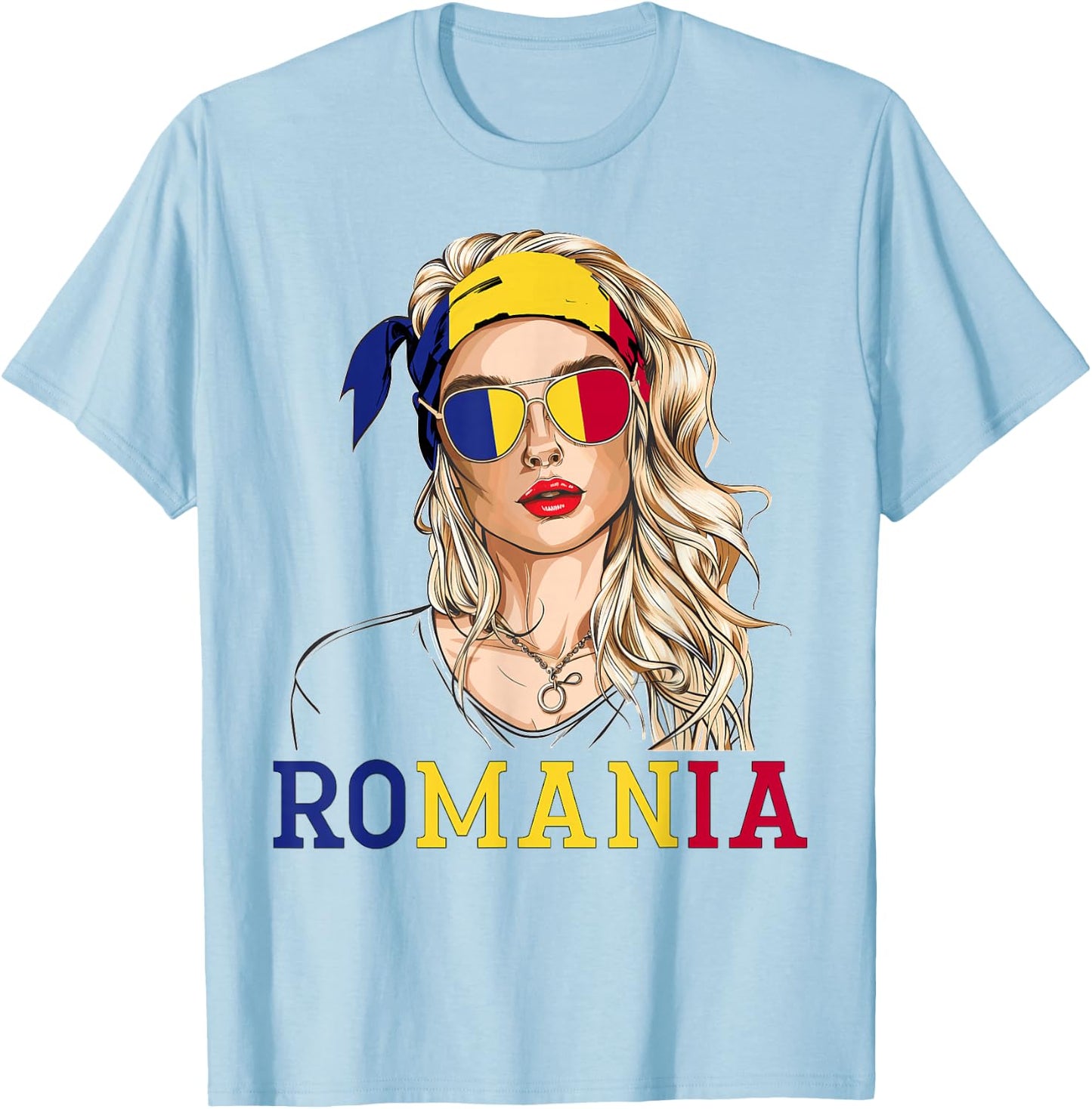 Romanian Flag Outfit for Woman Products Uniform Romania T-Shirt - T-Shirt | Light Blue