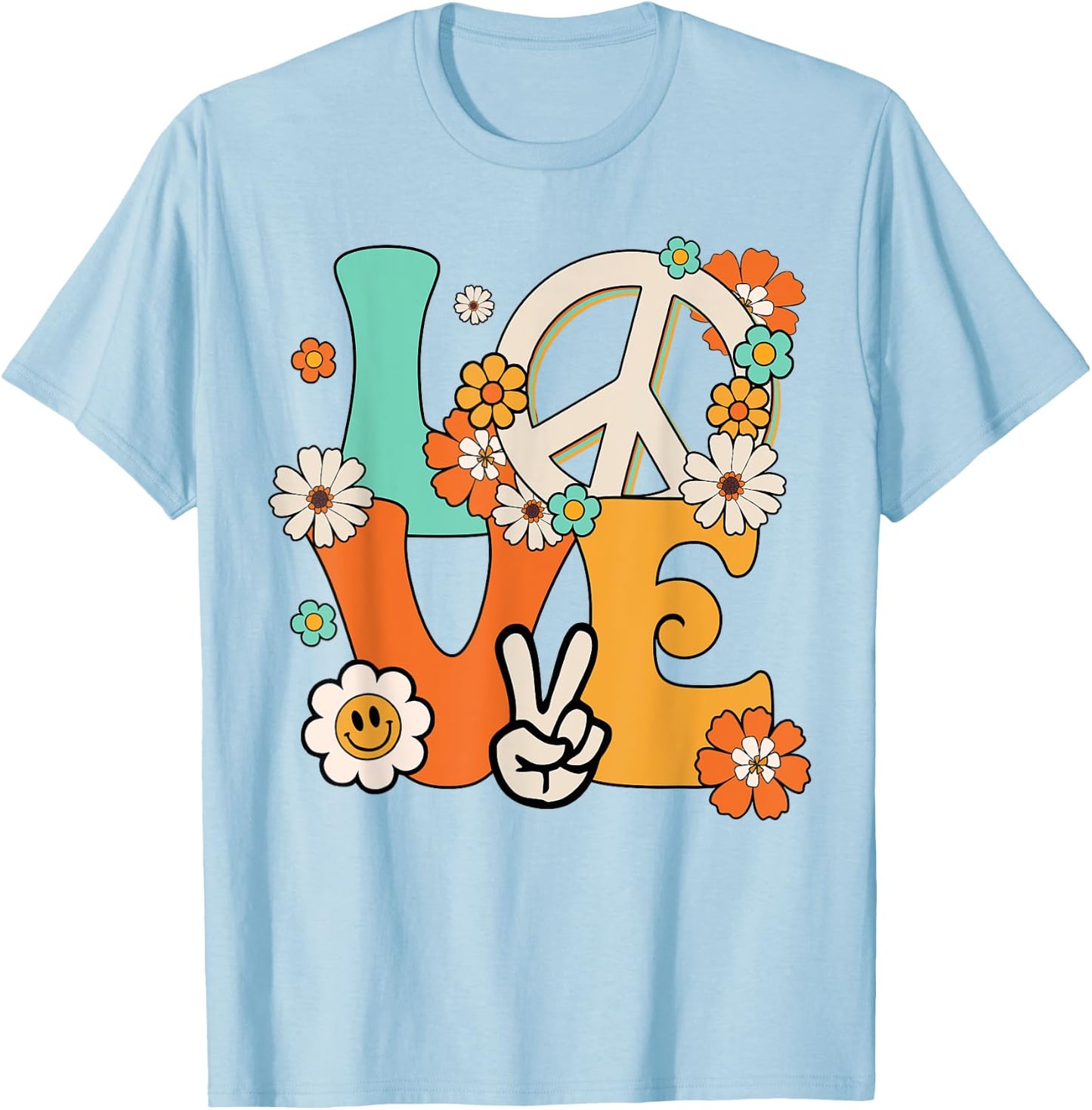 PEACE SIGN LOVE T Shirt 60s 70s Tie Dye Hippie Costume T-Shirt - T-Shirt | Light Blue