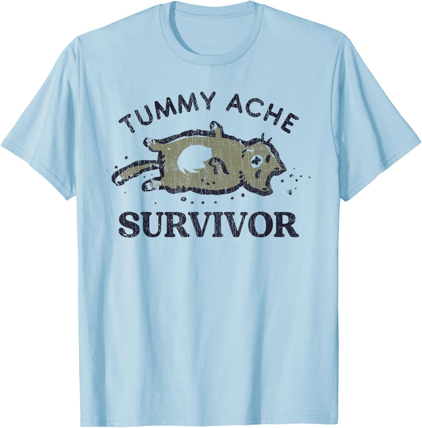 Tummy Ache Survivor Funny Cat Graphic T-Shirt - T-Shirt | Light Blue