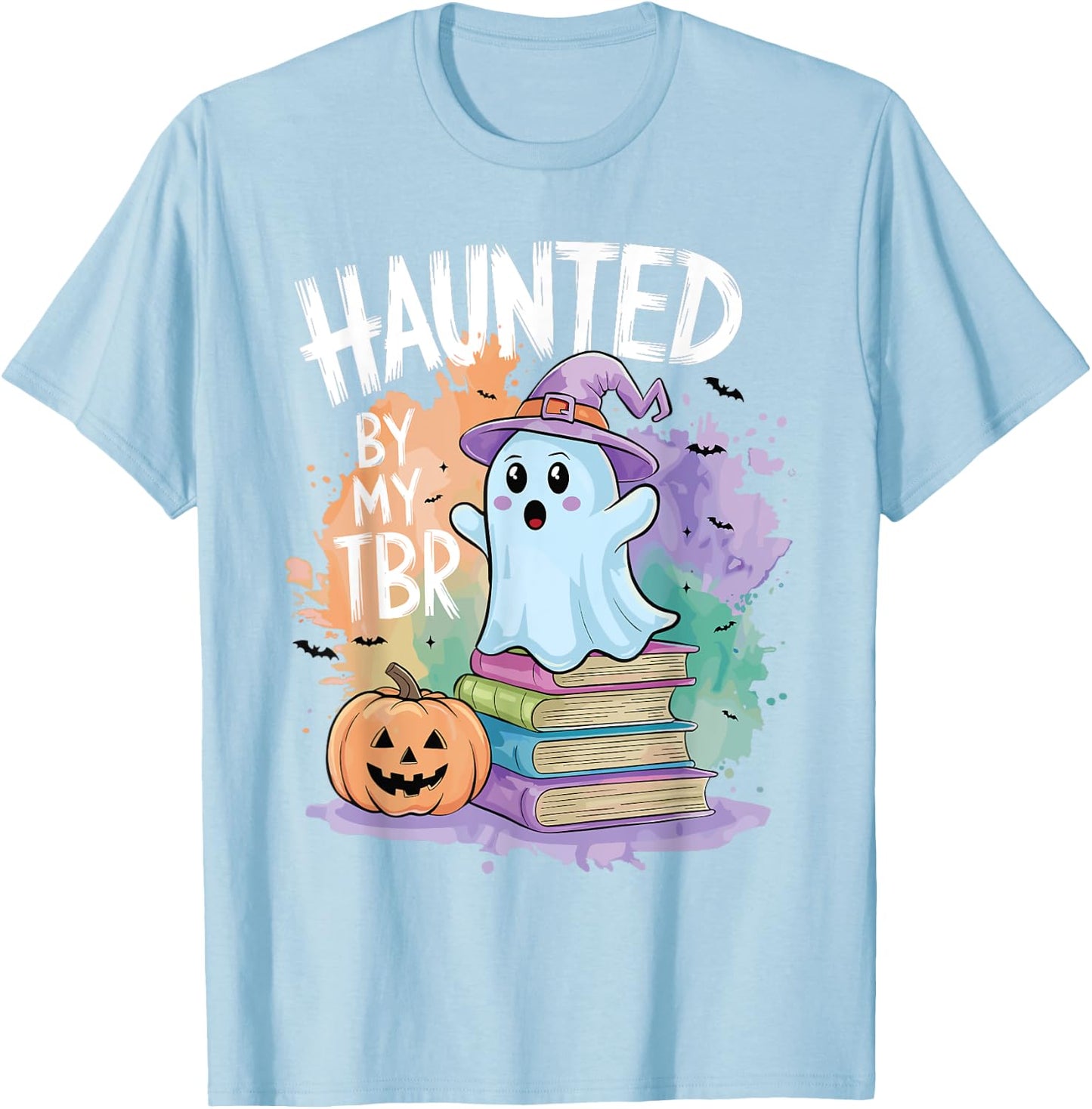 Haunted By My TBR Funny Book Lovers Ghost Halloween Bookworm T-Shirt - T-Shirt | Light Blue