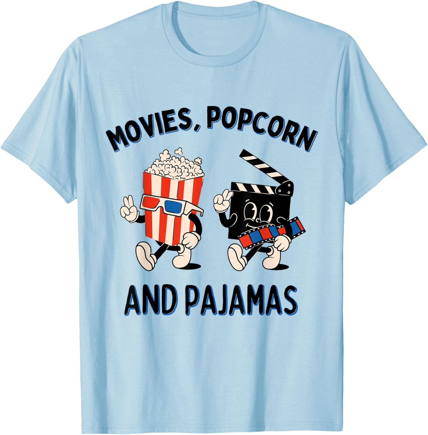 Movies Popcorn And Pajamas Popcorn Movie Night T-Shirt - T-Shirt | Light Blue