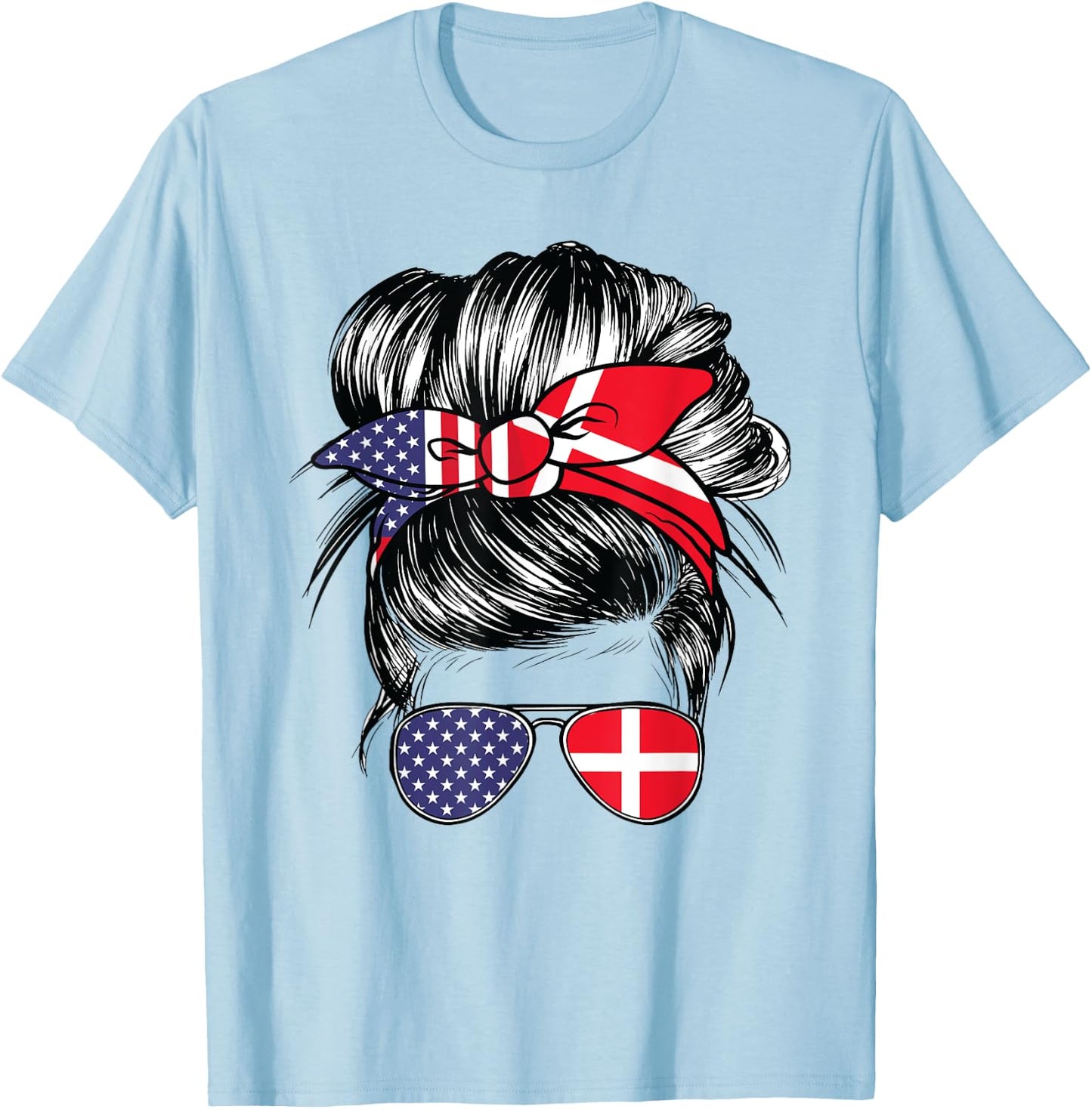 Denmark Flag American Women Girl USA Heritage Danish T-Shirt - T-Shirt | Light Blue