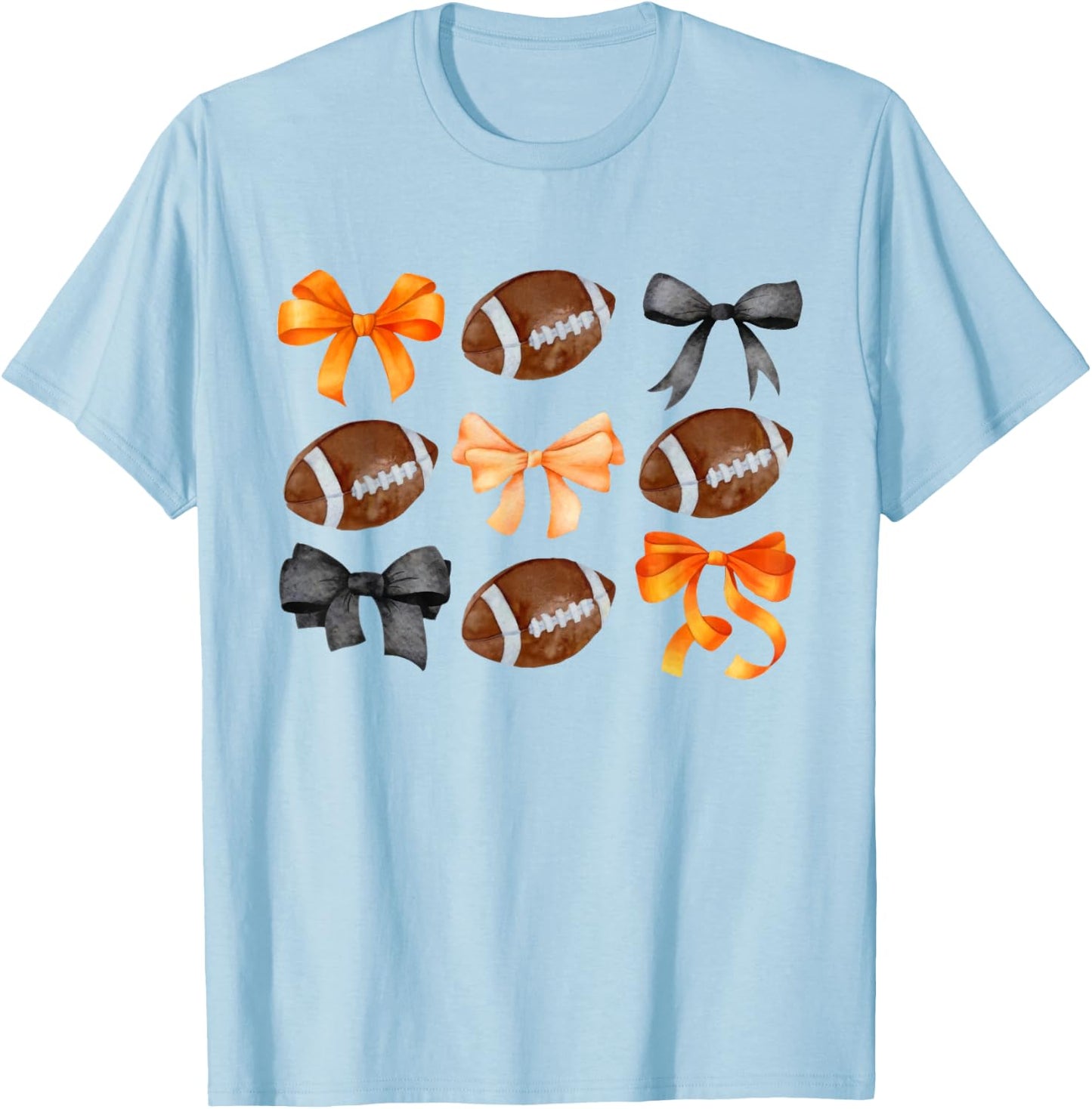 Coquette Football Bow Football Mom Game Day Women Girls Kids T-Shirt - T-Shirt | Light Blue