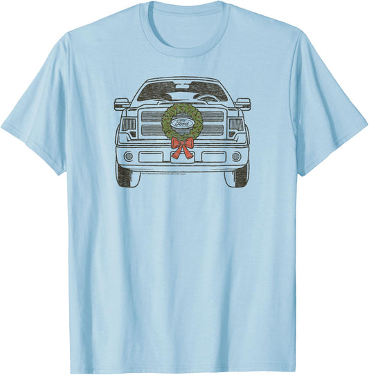 Ford - F150 2009 Truck with Christmas Wreath T-Shirt - T-Shirt | Light Blue