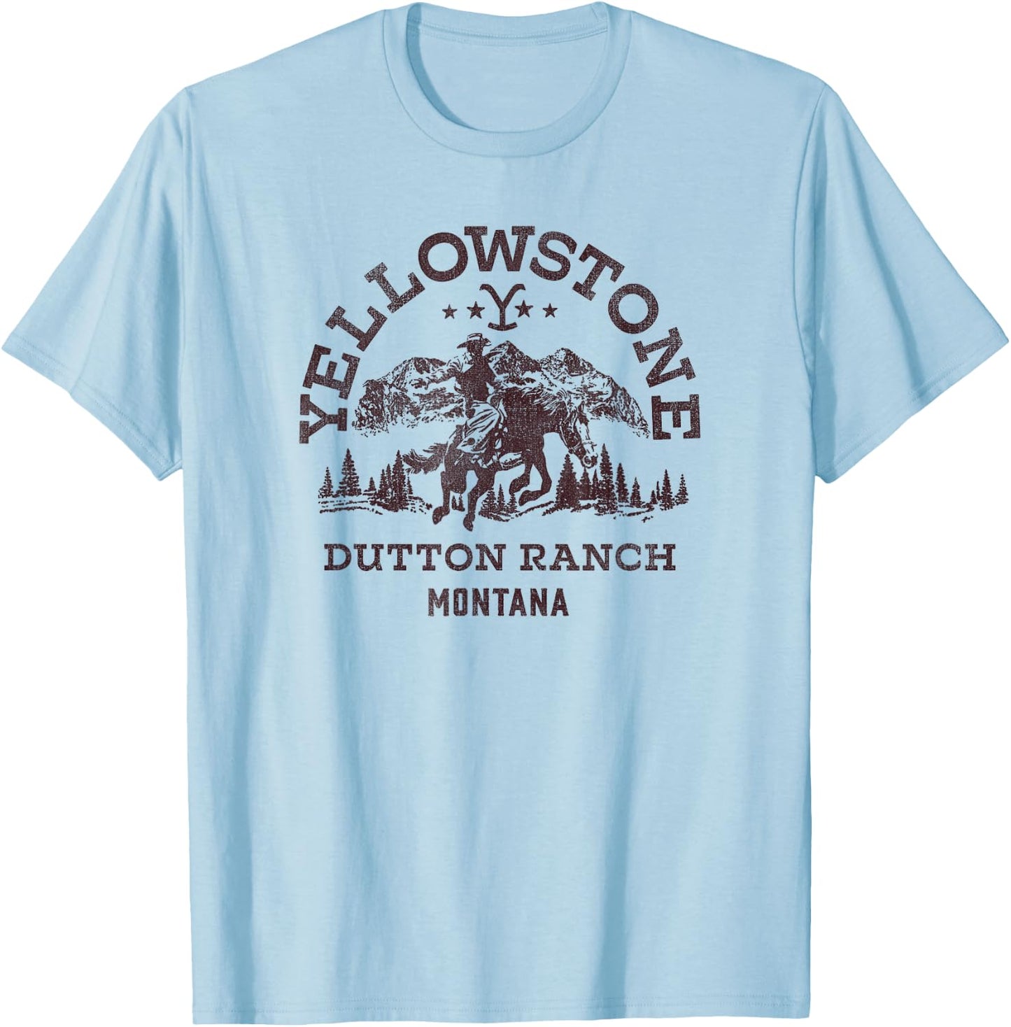 Yellowstone Dutton Ranch Montana Western Cowboy Logo T-Shirt - T-Shirt | Light Blue
