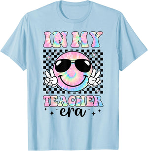 In My Teacher Era Groovy Tie Dye Back To School Cute Teacher T-Shirt - T-Shirt | Light Blue
