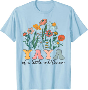 Yaya Of The Little Wildflower Birthday Party Baby Shower T-Shirt - T-Shirt | Light Blue