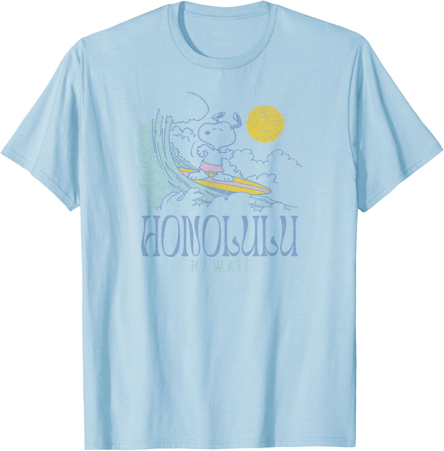 Peanuts - Snoopy Surfing Honolulu Hawaii White T-Shirt - T-Shirt | Light Blue