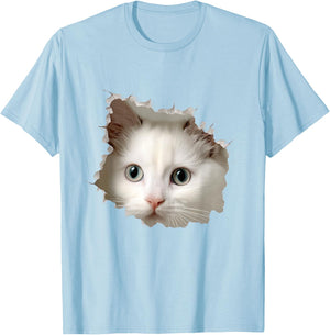 Cat Animal Graphic Drawing Illustration Face Cat Women Kids T-Shirt - T-Shirt | Light Blue