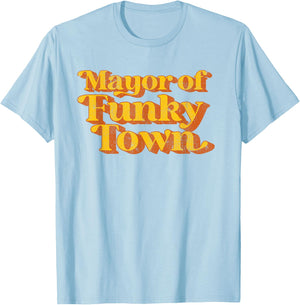 Retro Mayor of Funky Town Funny Vintage 70's Disco Party T-Shirt - T-Shirt | Light Blue