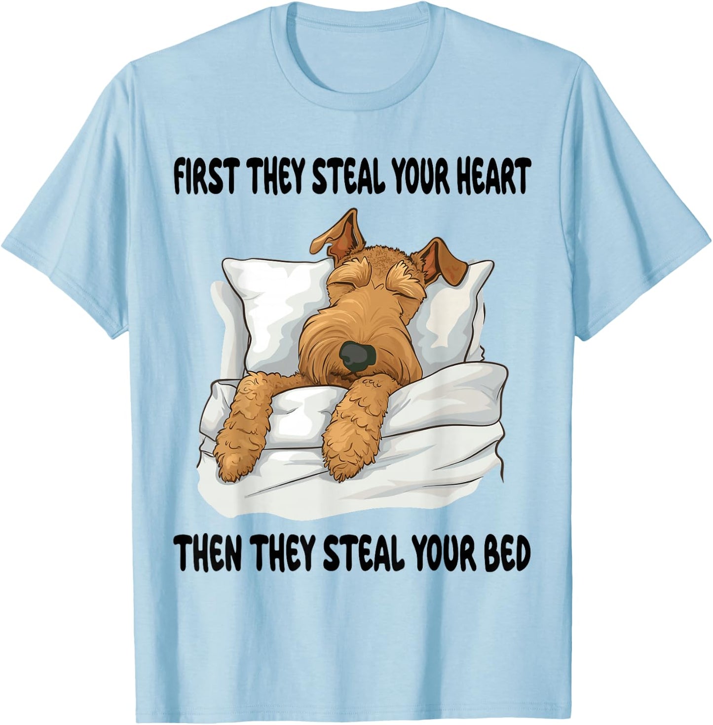 Airedale Terrier Sleeping Pajamas Nightgown T-Shirt - T-Shirt | Light Blue