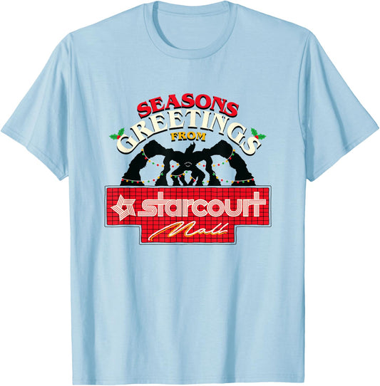 Stranger Things Christmas Seasons Greetings From Startcourt T-Shirt - T-Shirt | Light Blue