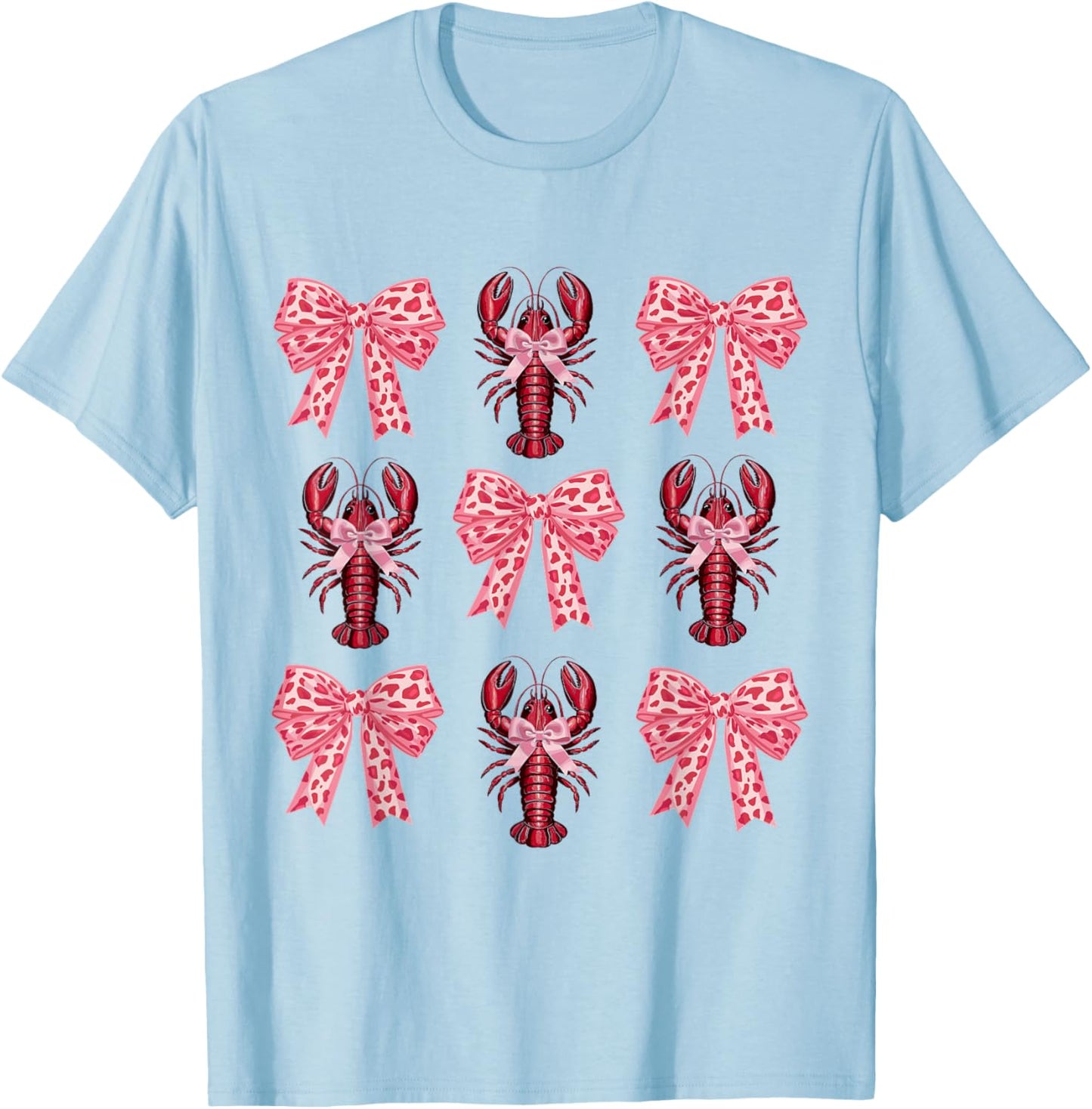 Cute Pink Bow Coquette Crawfish Clean Girl Aesthetic Lobster T-Shirt - T-Shirt | Light Blue