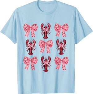 Cute Pink Bow Coquette Crawfish Clean Girl Aesthetic Lobster T-Shirt - T-Shirt | Light Blue
