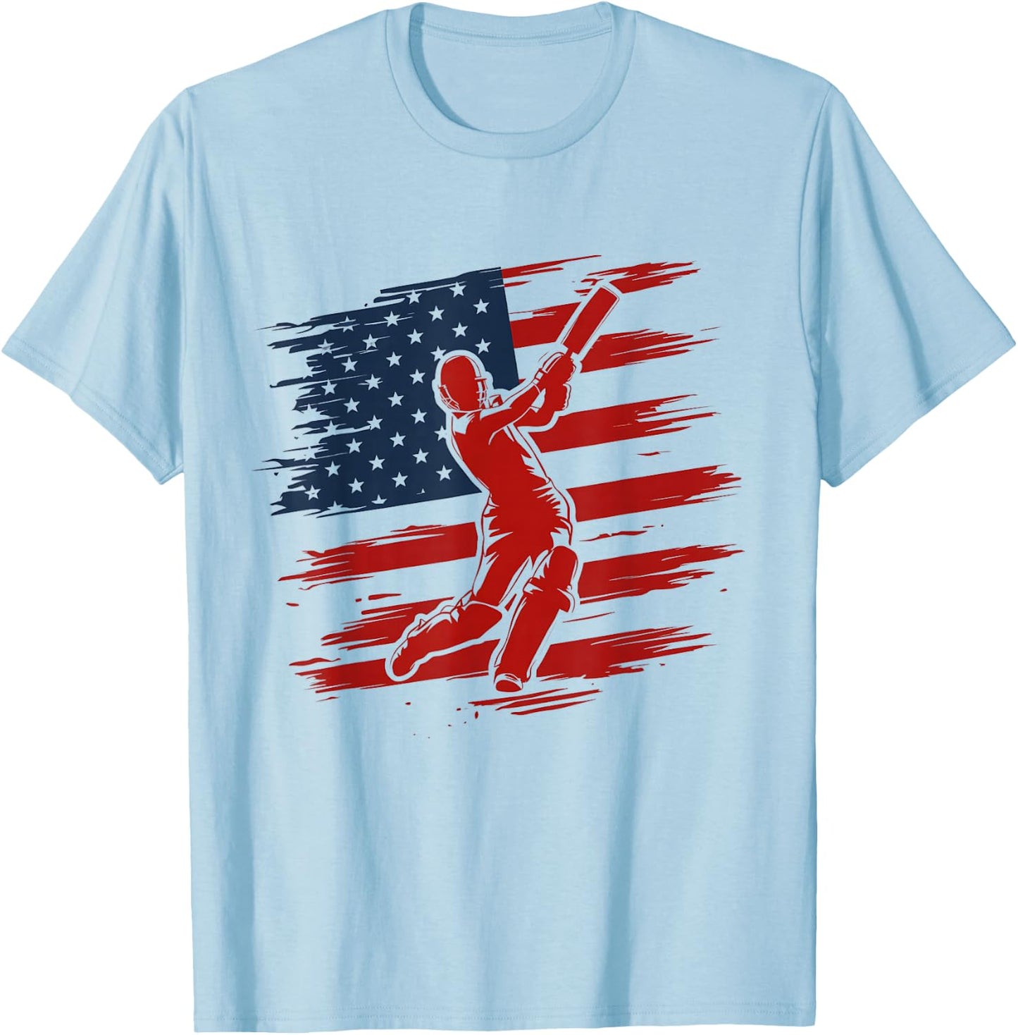 USA Cricket Jersey American Flag Cricket Player Art T-Shirt - T-Shirt | Light Blue