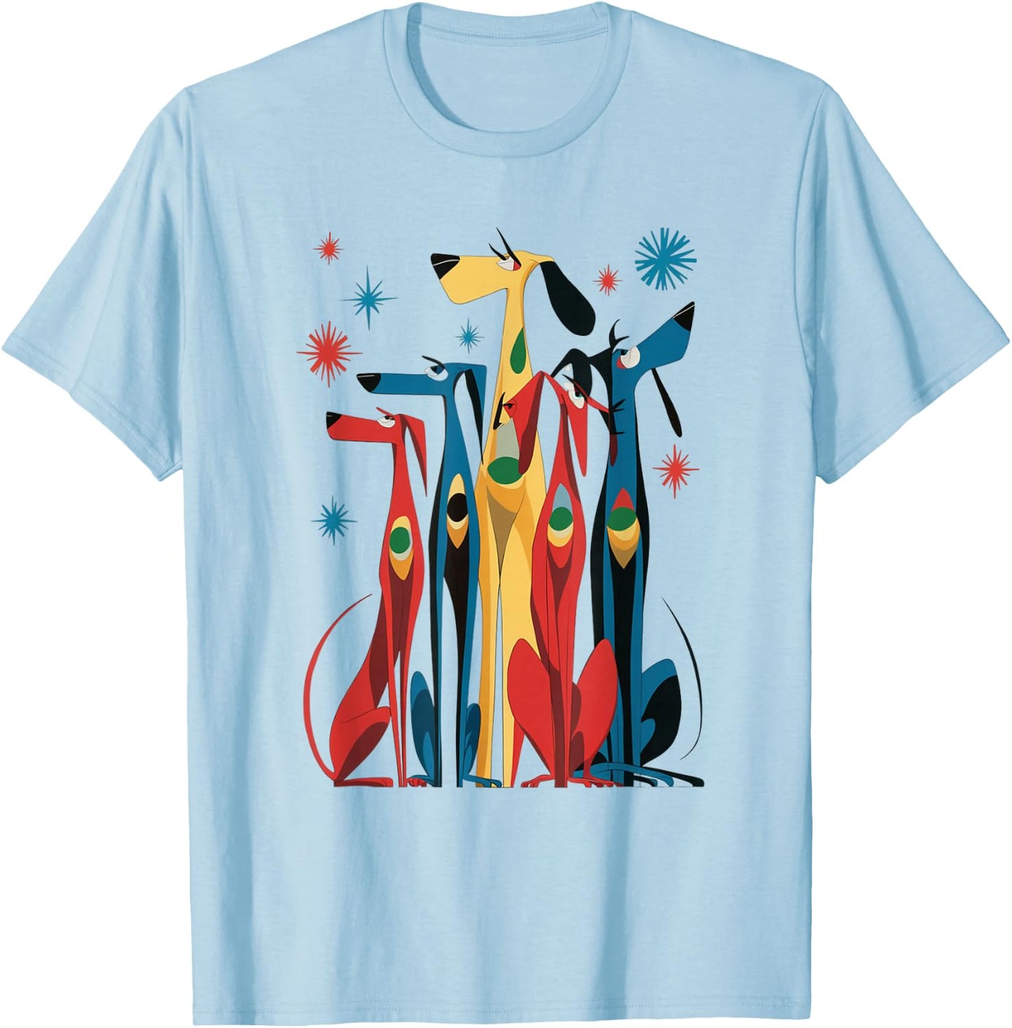 Vintage Retro Mid-Century Long Neck Dogs 50s 60s Style T-Shirt - T-Shirt | Light Blue