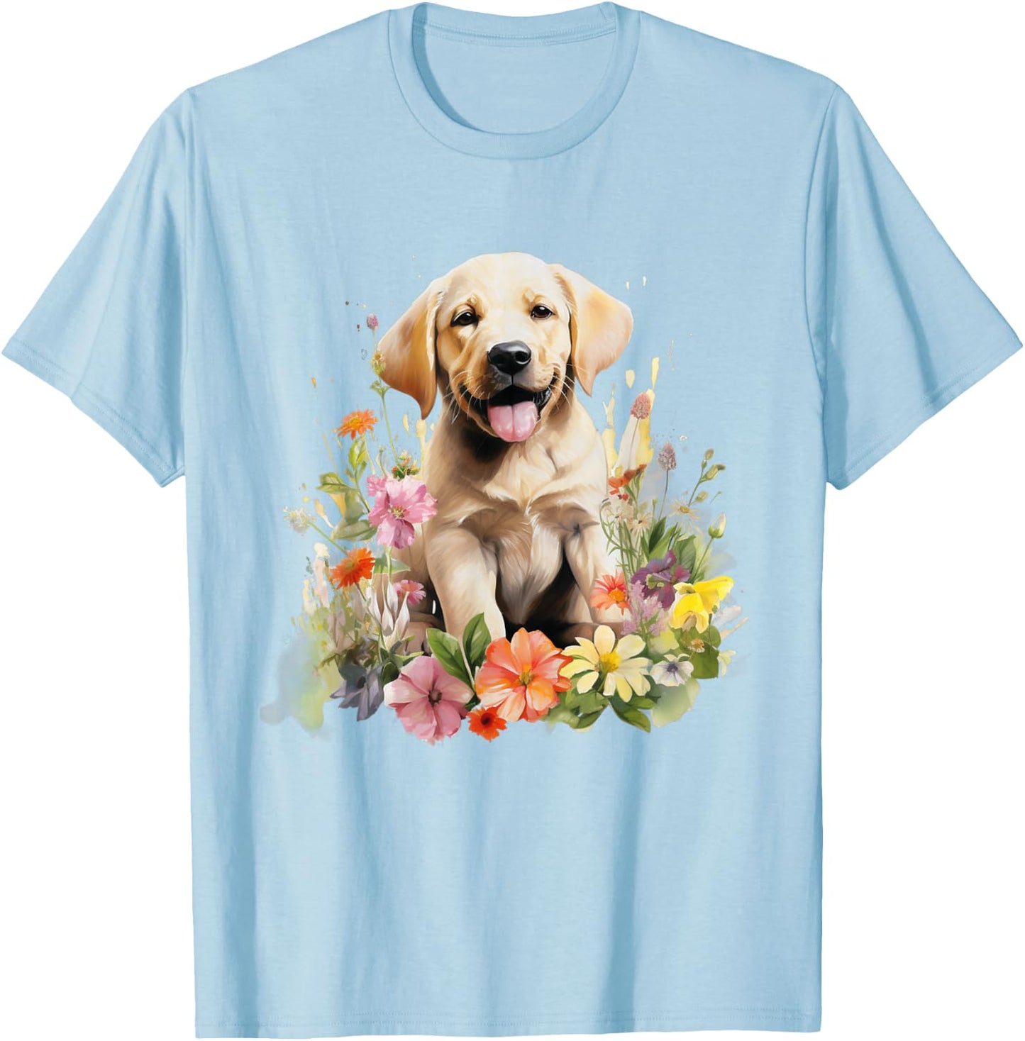 Floral Wildflower Dog Labrador Retriever T-Shirt - T-Shirt | Light Blue