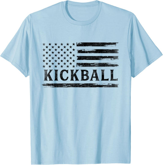 Kickball Black Vintage USA Flag Coach T-Shirt - T-Shirt | Light Blue