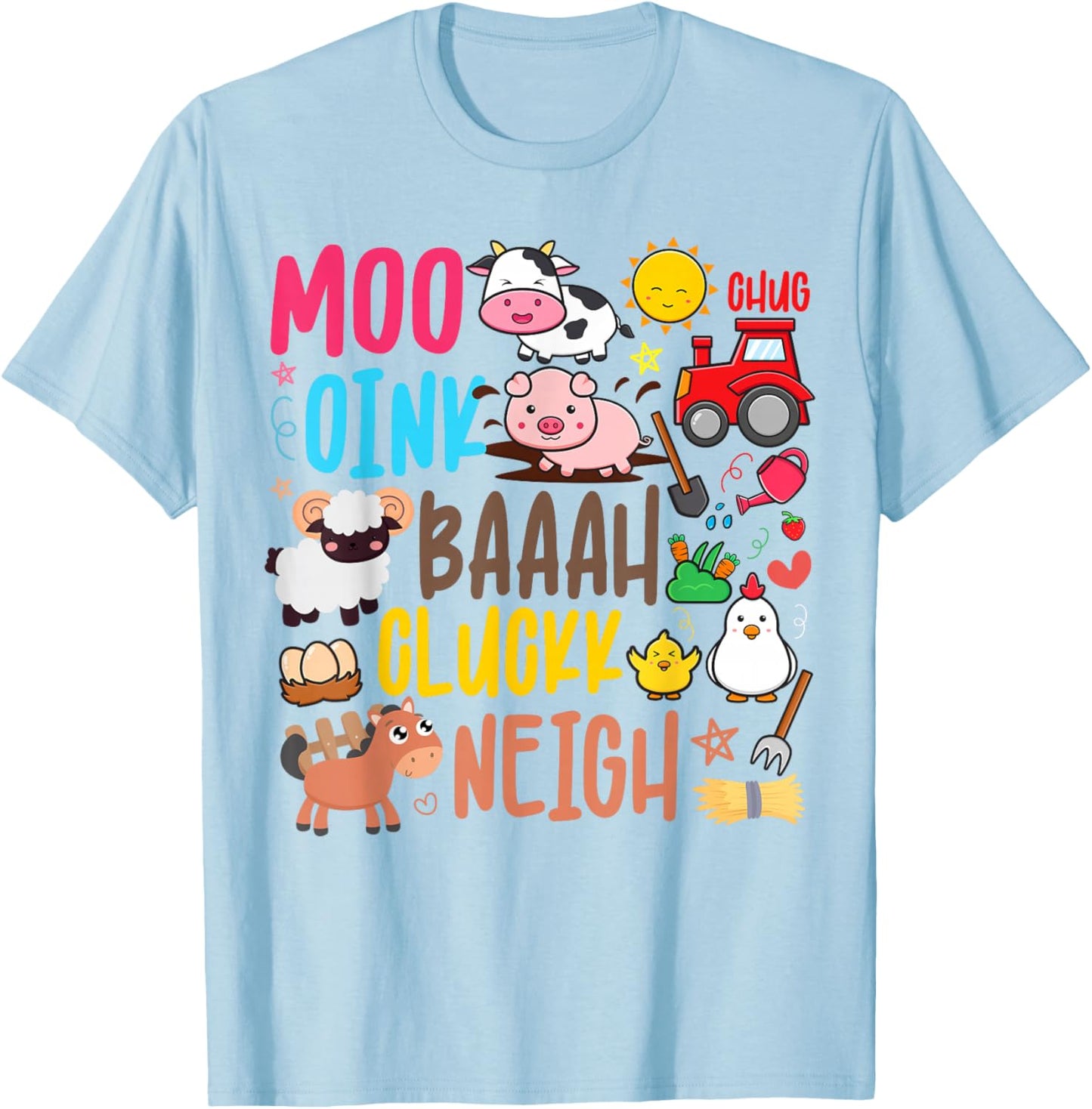 Farm Animals Sounds Oink Baa Neigh Cluck Moo Toddler Farmer T-Shirt - T-Shirt | Light Blue