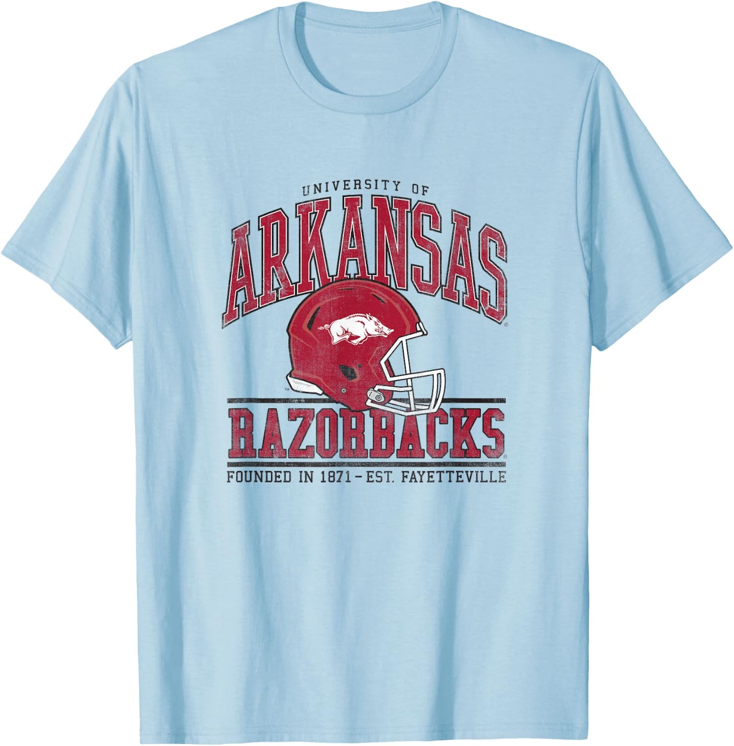 University of Arkansas Razorbacks Collegiate Football Helmet T-Shirt - T-Shirt | Light Blue
