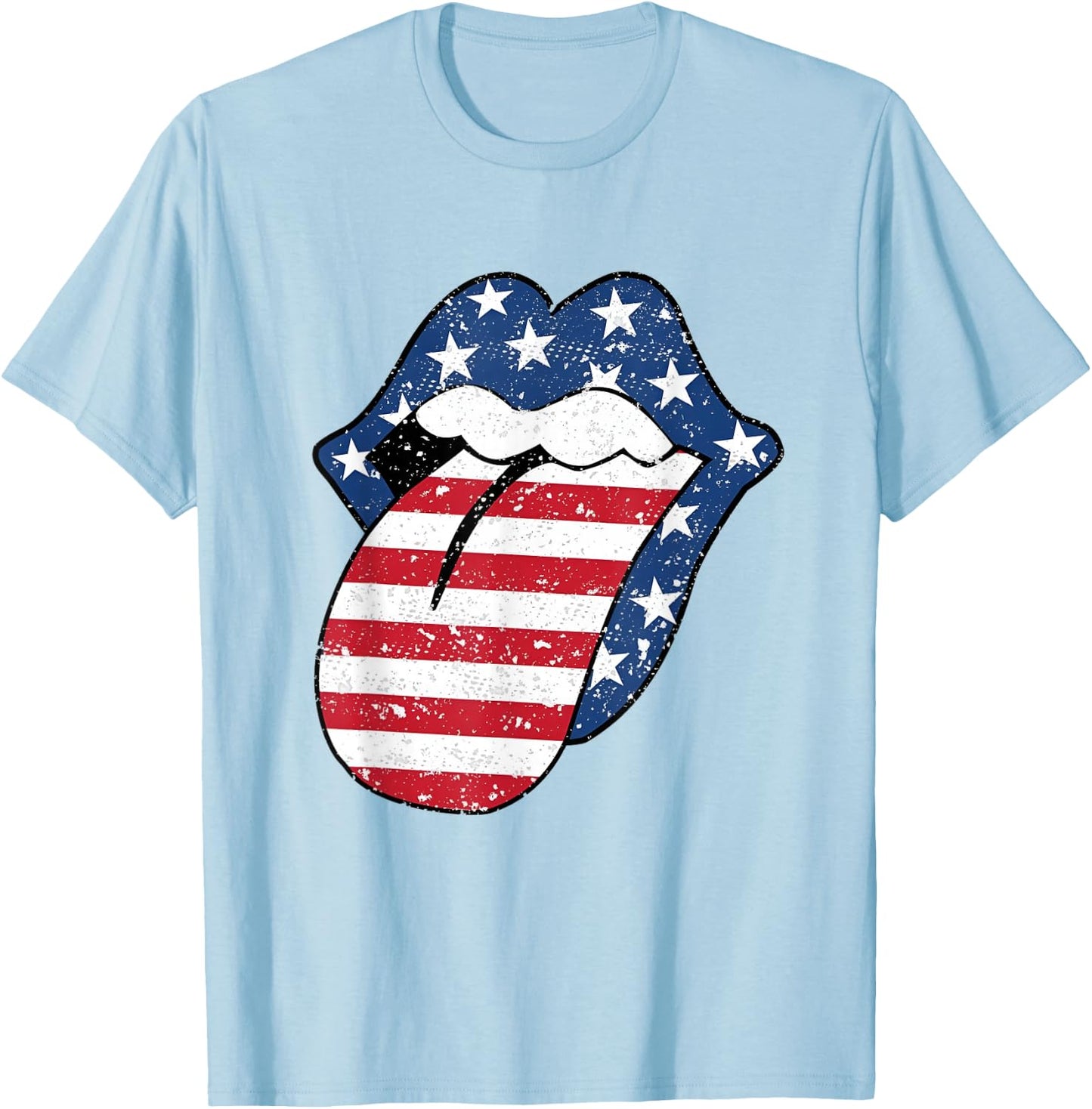 USA Patriotic American Flag Tongue Lips 4th Of July Women T-Shirt - T-Shirt | Light Blue