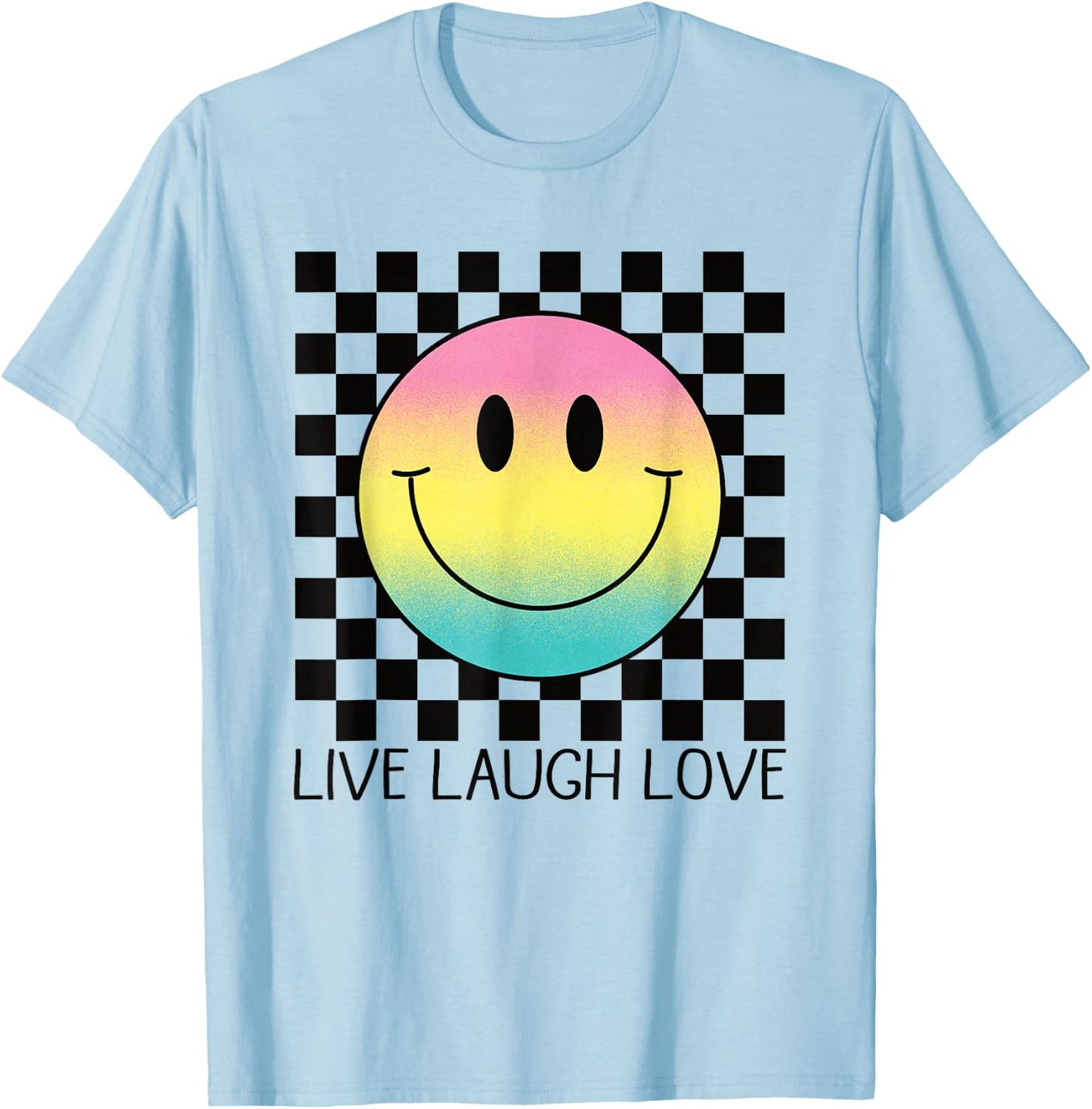 Live Laugh Love Retro Rainbow Happy Face Shirt Aesthetic 70s T-Shirt - T-Shirt | Light Blue