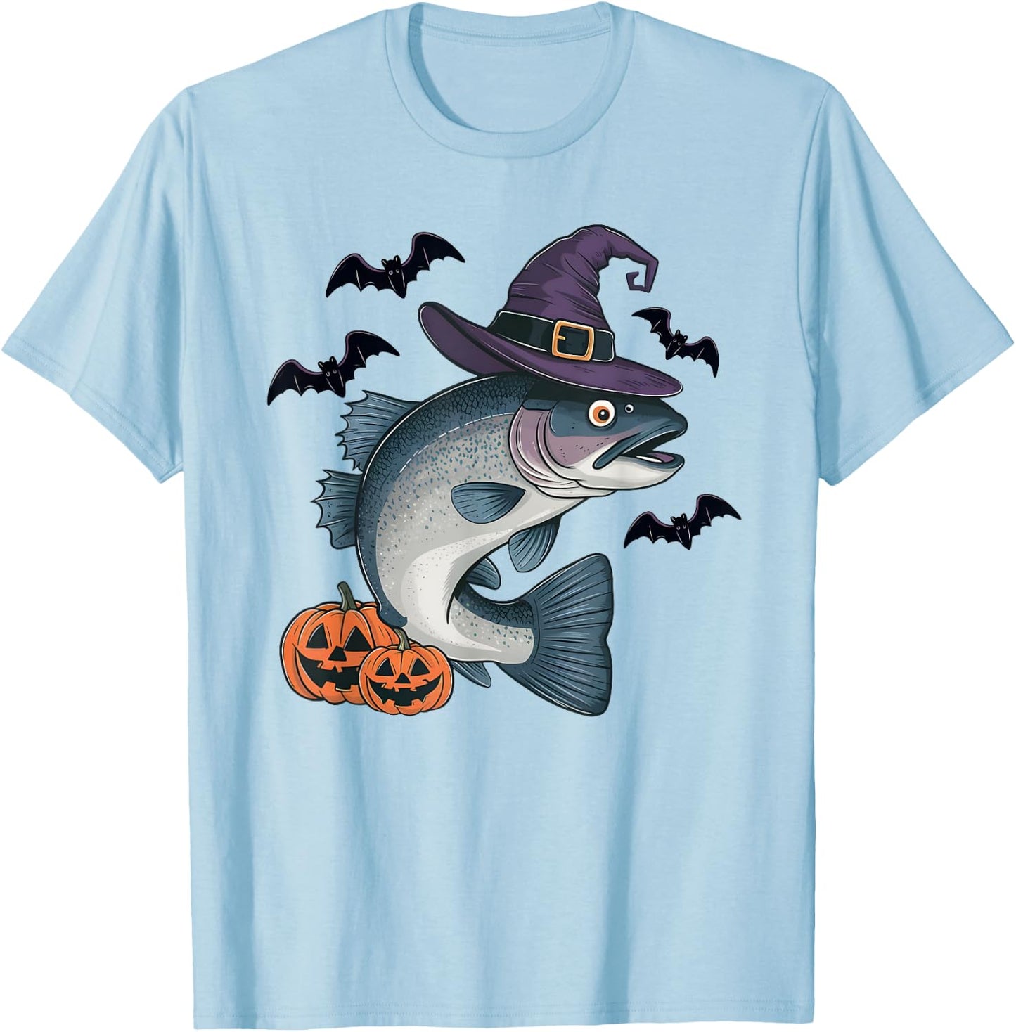 Rainbow Trout Fish Halloween Costume Pumpkin Bat Witch T-Shirt - T-Shirt | Light Blue