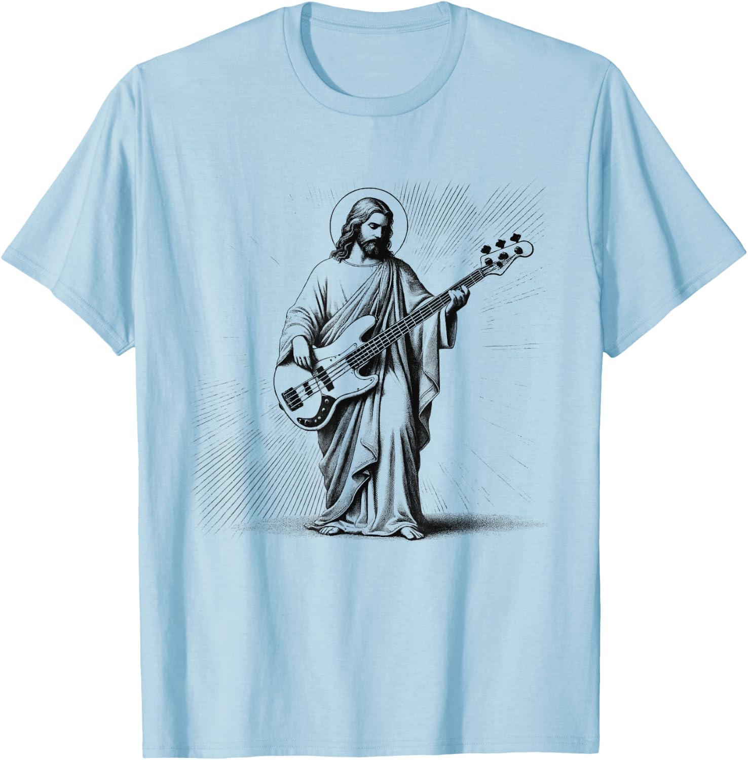 Jesus Playing Bass Guitar Guitarist Christian Vintage Rock T-Shirt - T-Shirt | Light Blue