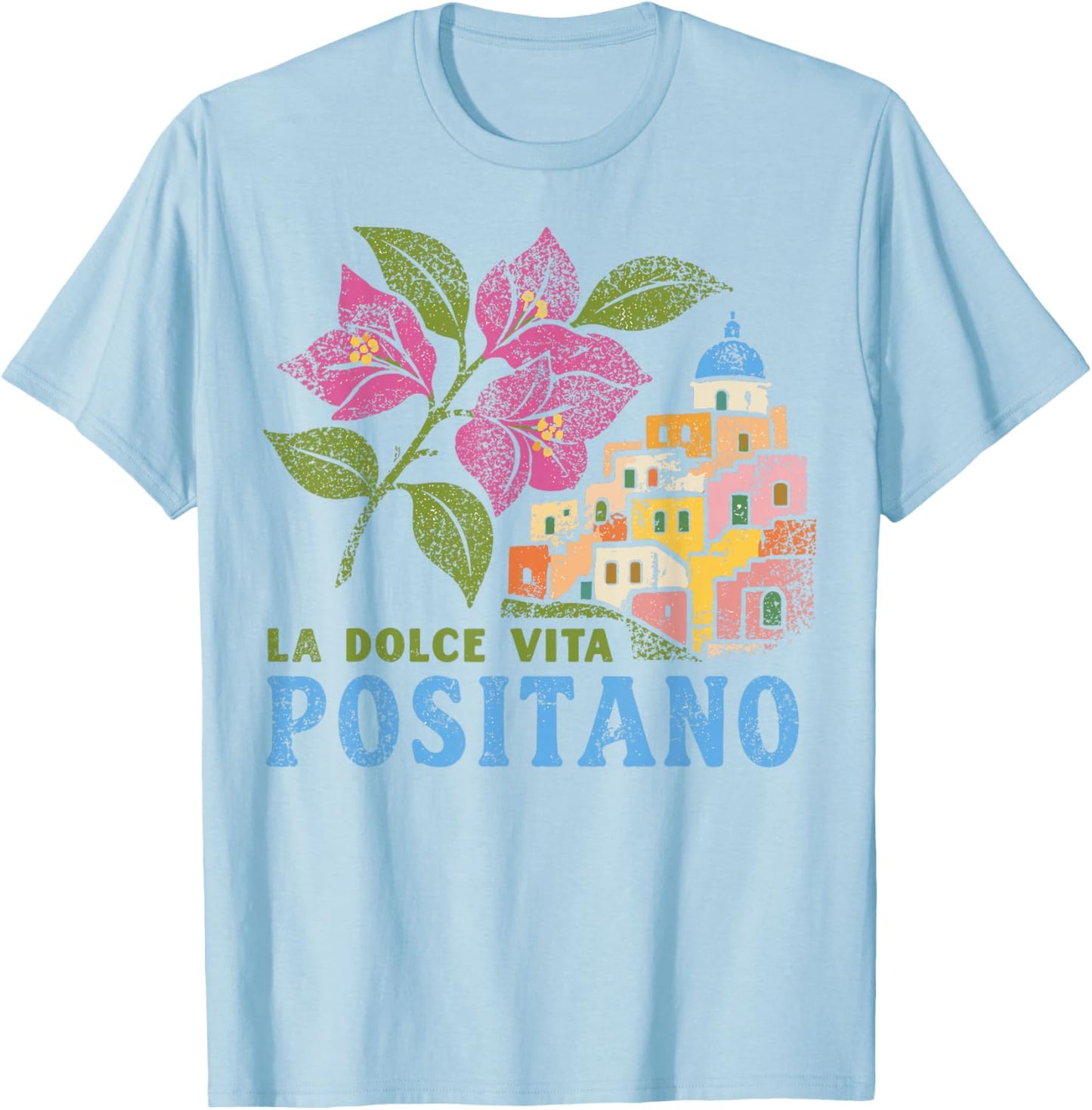 Positano Retro Vintage Italian Coast Travel T-Shirt - T-Shirt | Light Blue