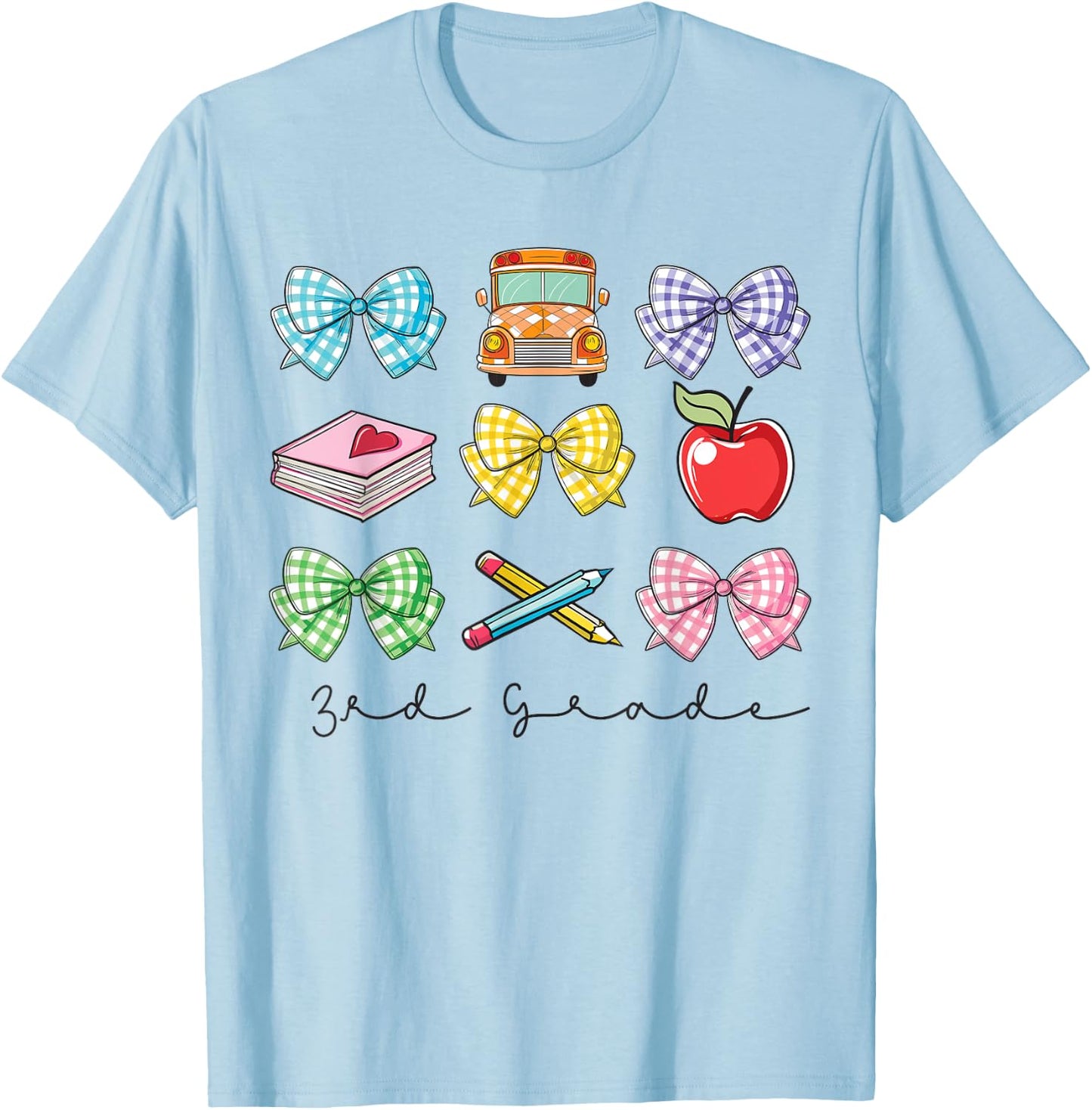 Girls Coquette Bow Back to School 3rd Third Grade Teacher T-Shirt - T-Shirt | Light Blue