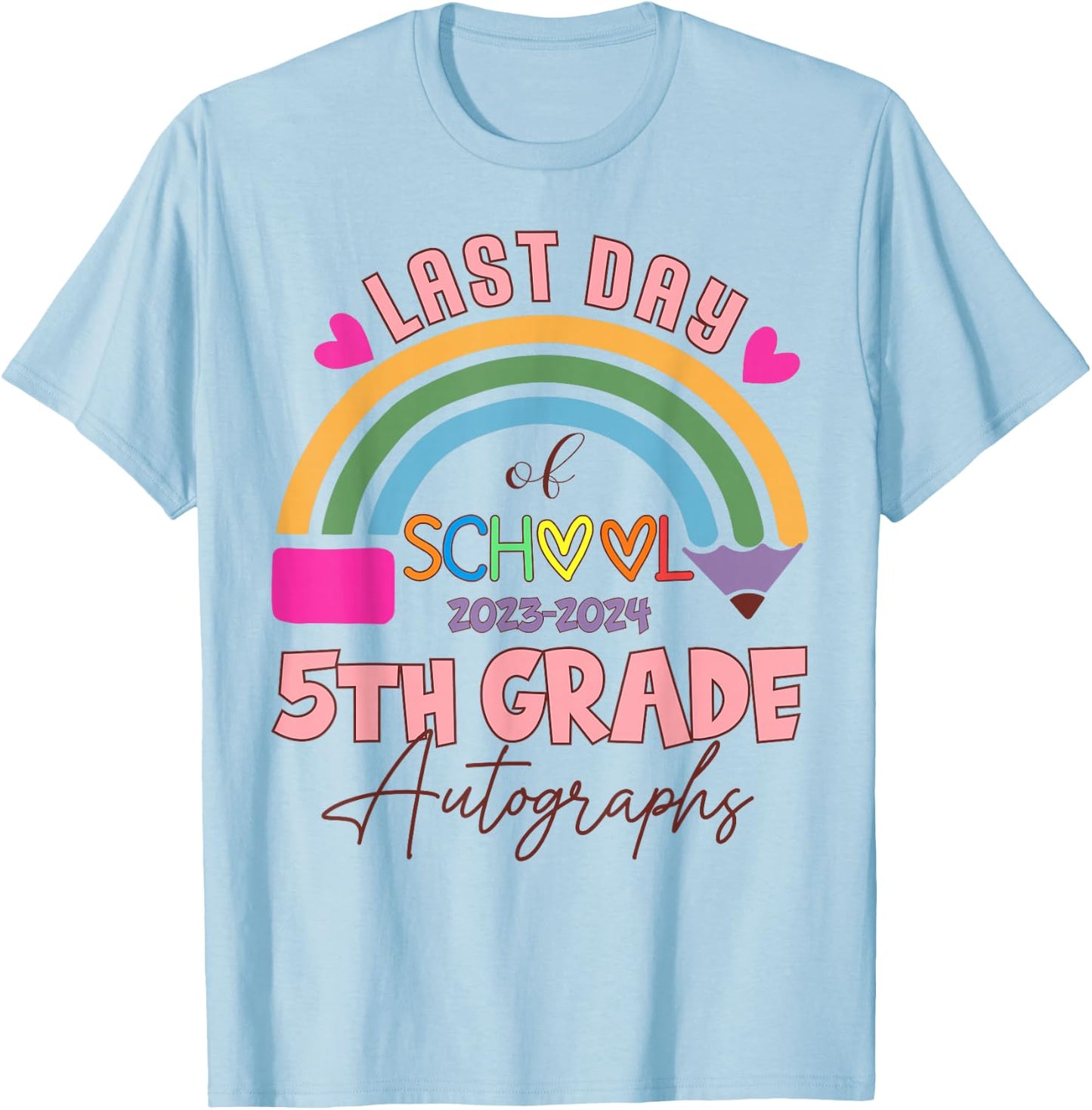 Last Day of School Autograph 5th Grade Graduation Boys Girls T-Shirt - T-Shirt | Light Blue