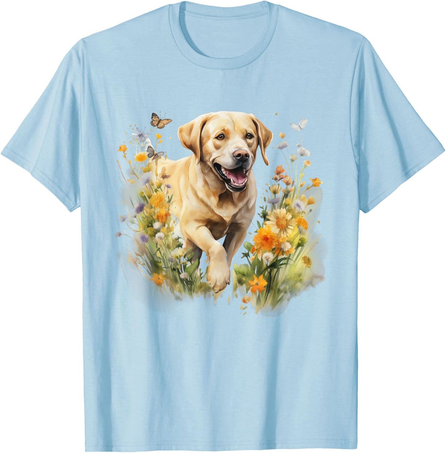 Floral Wildflower Dog Labrador Retriever Women Kids T-Shirt - T-Shirt | Light Blue