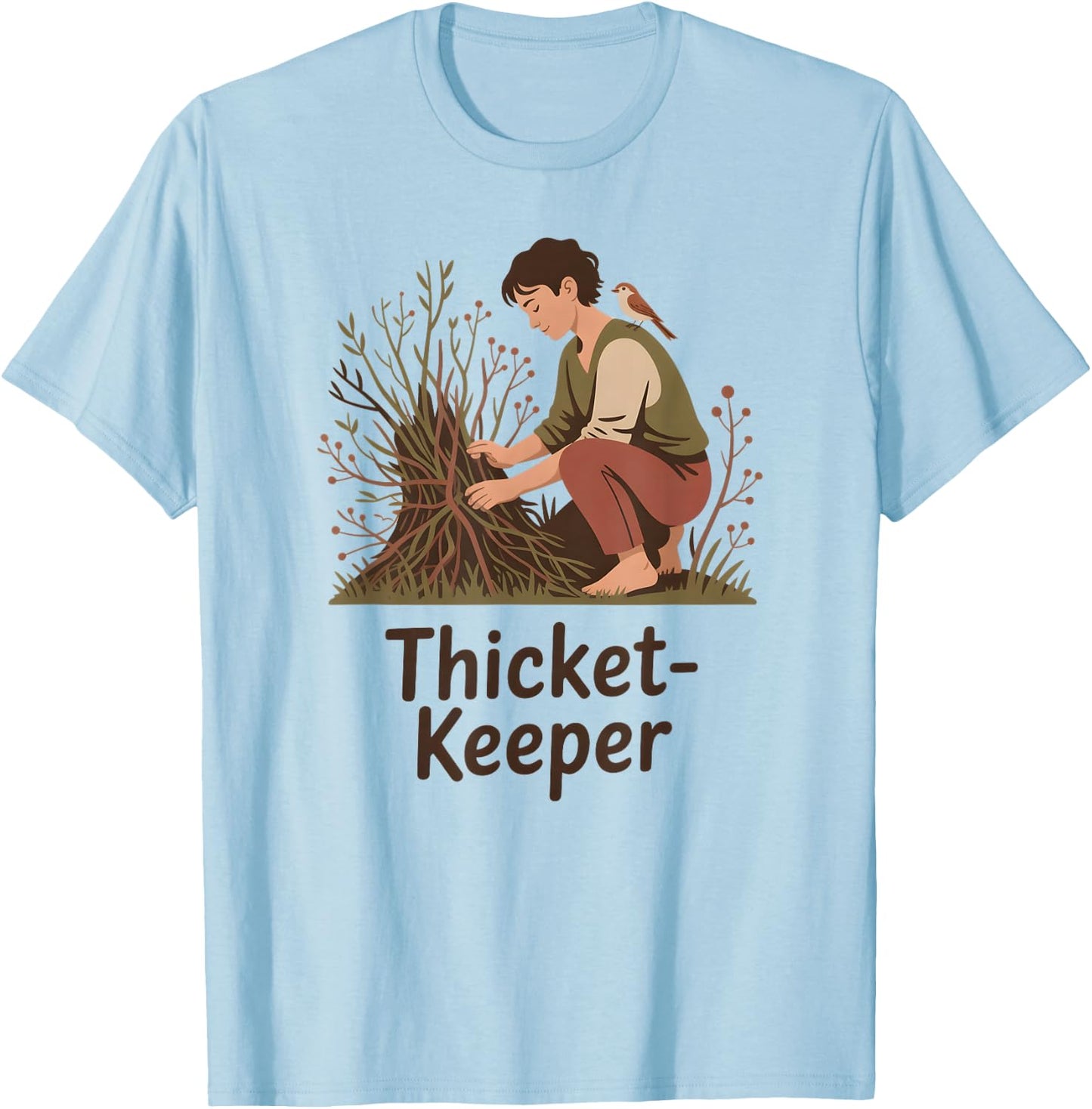 Thicket-Keeper Earthy Wildlife Graphic T-Shirt - T-Shirt | Light Blue